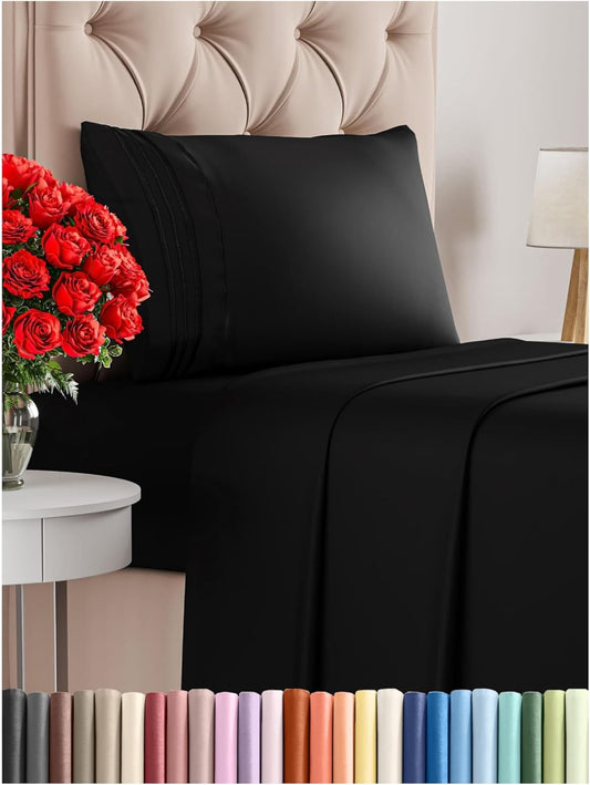 Twin Size 3 Piece Sheet Set - Comfy Breathable & Cooling Bed Sheets Set - Hotel Luxury Bedding for Women, Men, Kids, Teens, Boys & Girls - Deep Pockets, Ultra-Soft and Wrinkle Free - Oeko-Tex - Black