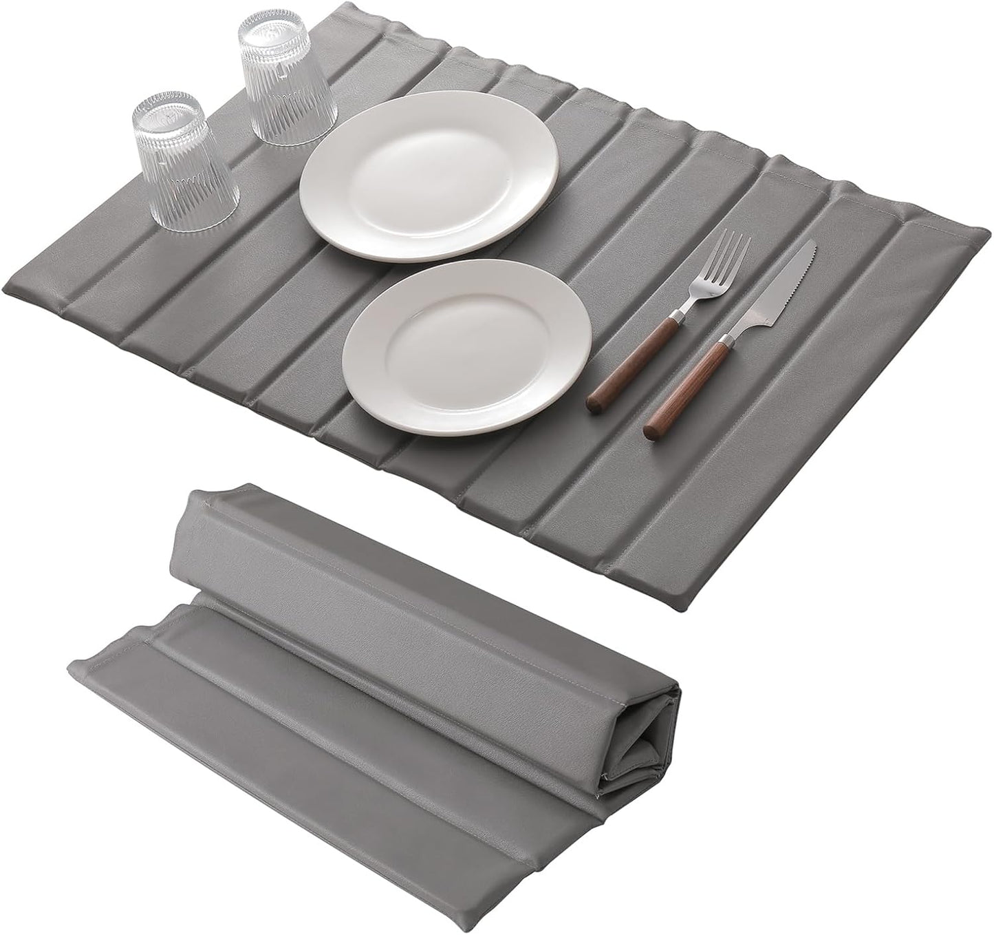 Stone Dish Drying Mat with PU Leather Surface for Kitchen Counter, Water-Absorbent Collapsible Roll up, Quick Dry, Non-Slip for Cups Dishes Bottles,Removable and washable(Medium Gray, 23.6”x15.4”)