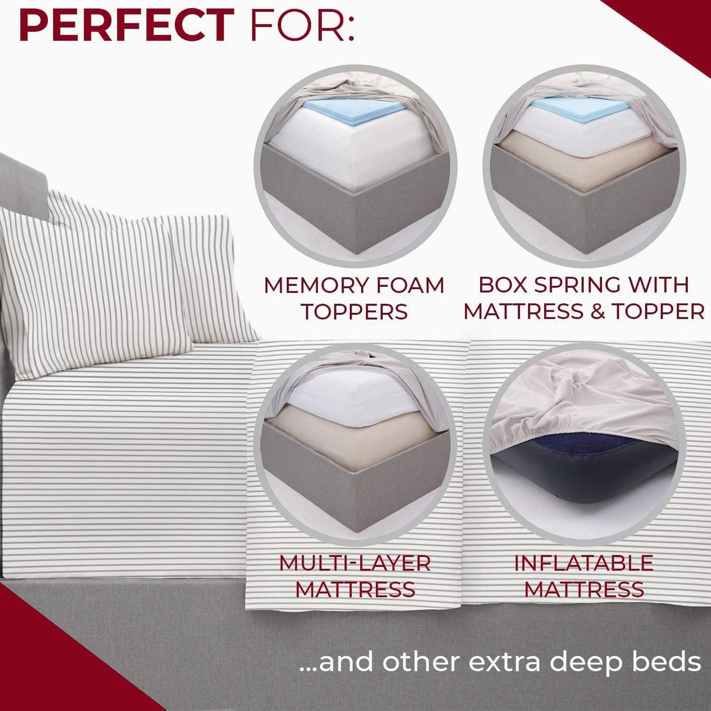 Mellanni Extra Deep Full Sheets - 4 PC Iconic Collection Bedding - Hotel Luxury, Ultra Soft, Cooling Bed Sheets - Wrinkle, Fade, Stain Resistant (Full, Pinstripe Gray)