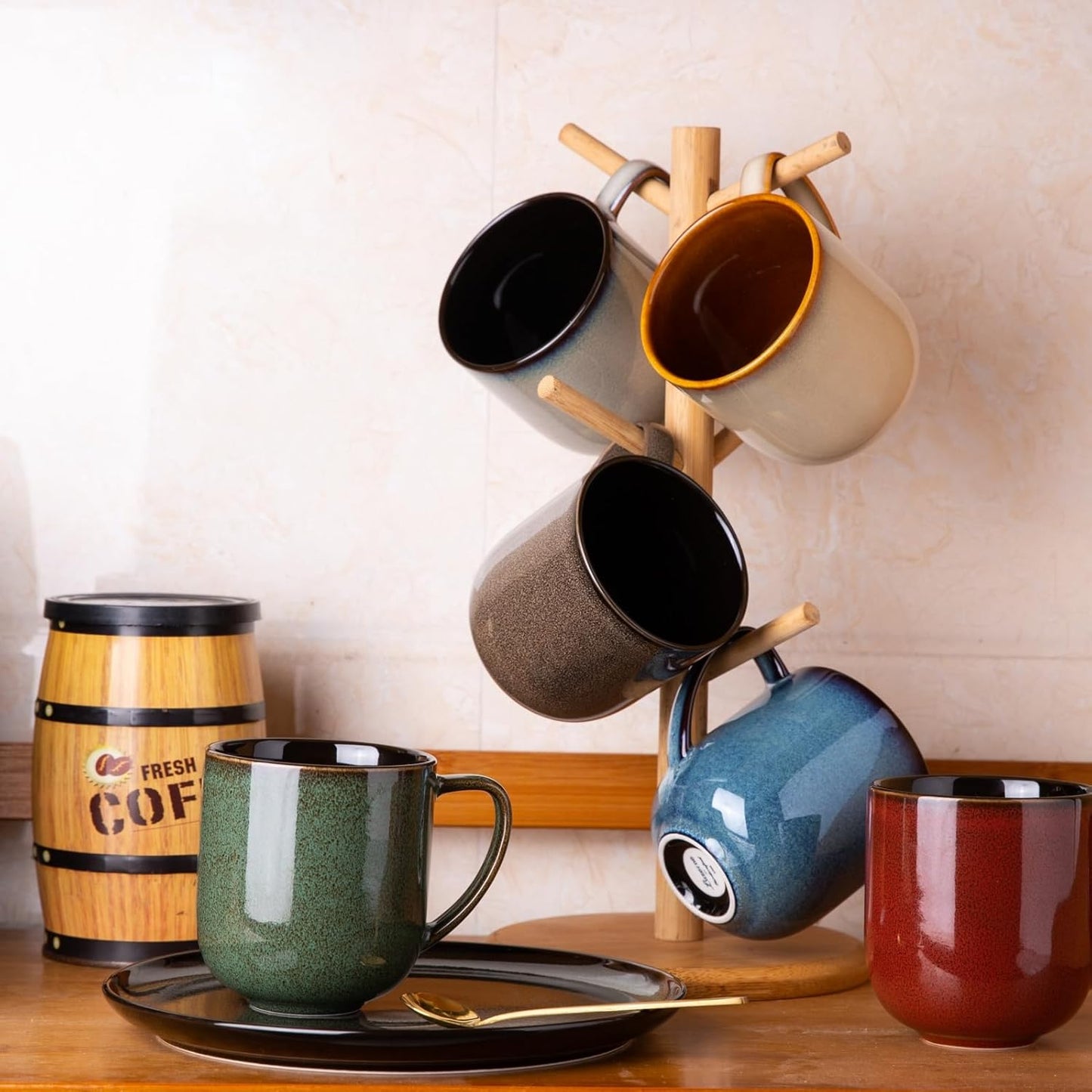 LERATIO 12OZ Ceramic Coffee Mugs Set of 6, Large Porcelain Coffee Cups With Large Handle For Latte,Cappuccino,Milk,Cocoa,|Dishwasher&Microwave Safe Mug Sets,Ideal for Man,Woman,Dad, Mom-Mixing