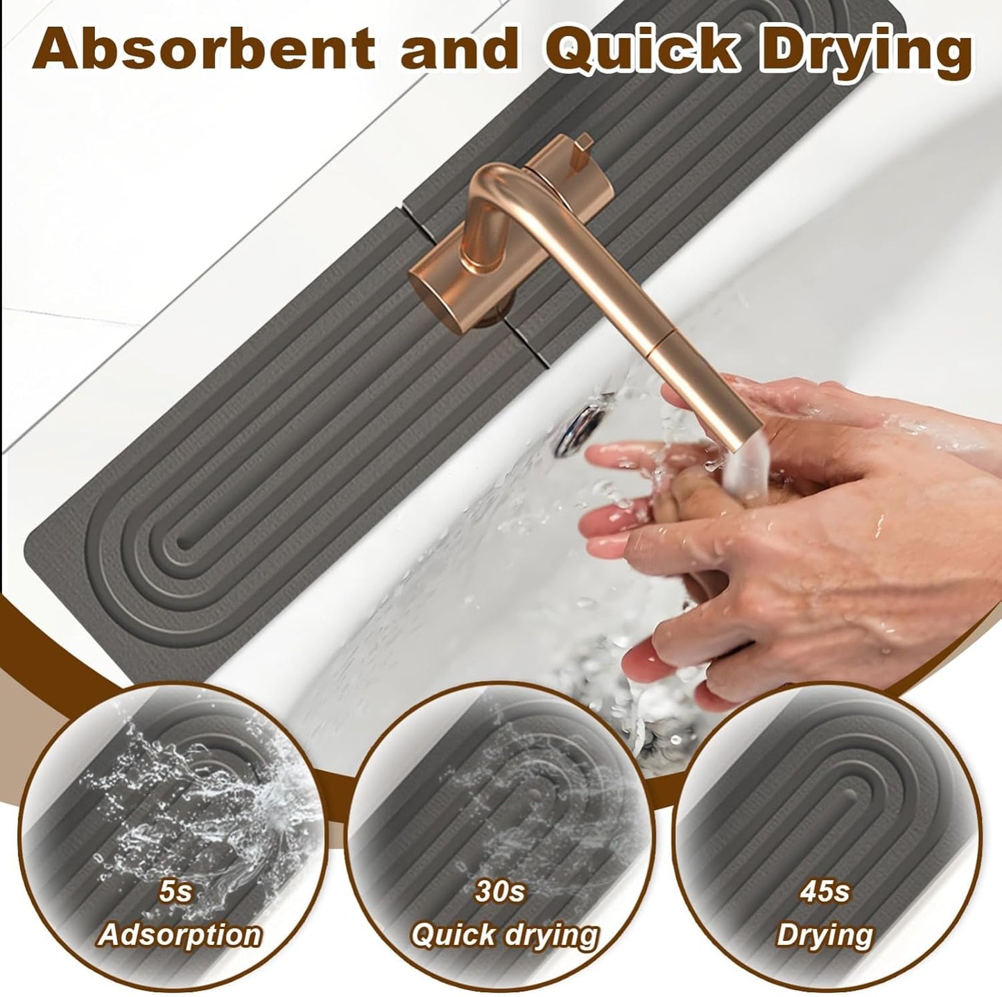 Faucet Mat for Kitchen Sink, Diatomite Super Absorbent Fast Drying Stone Sink Tray for Bathroom Kitchen Sink Splash Guard(Square Dark Grey,15.7x3.9in)