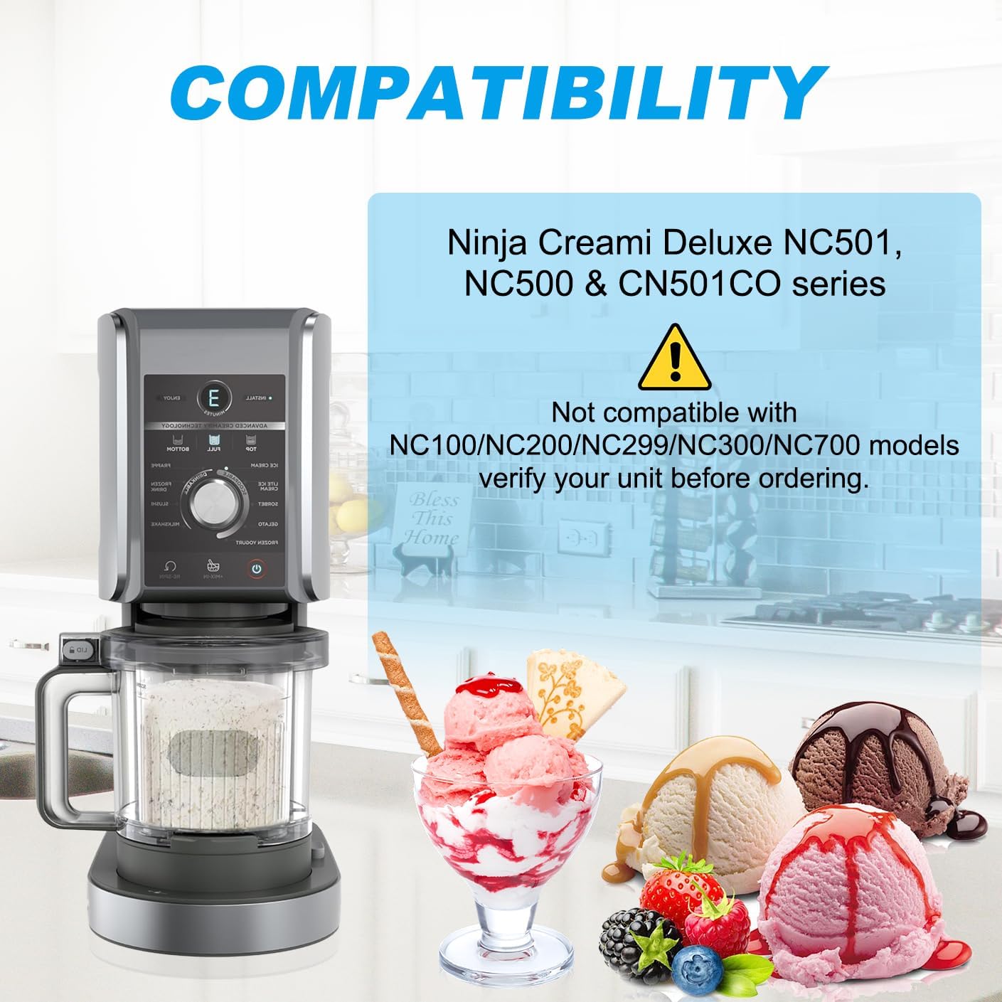 Outer Bowl Lid for Ninja NC501 Ice Cream Maker - Compatible with NC500/NC501/Series(NO Paddle) Ninja Creami Replacement Parts