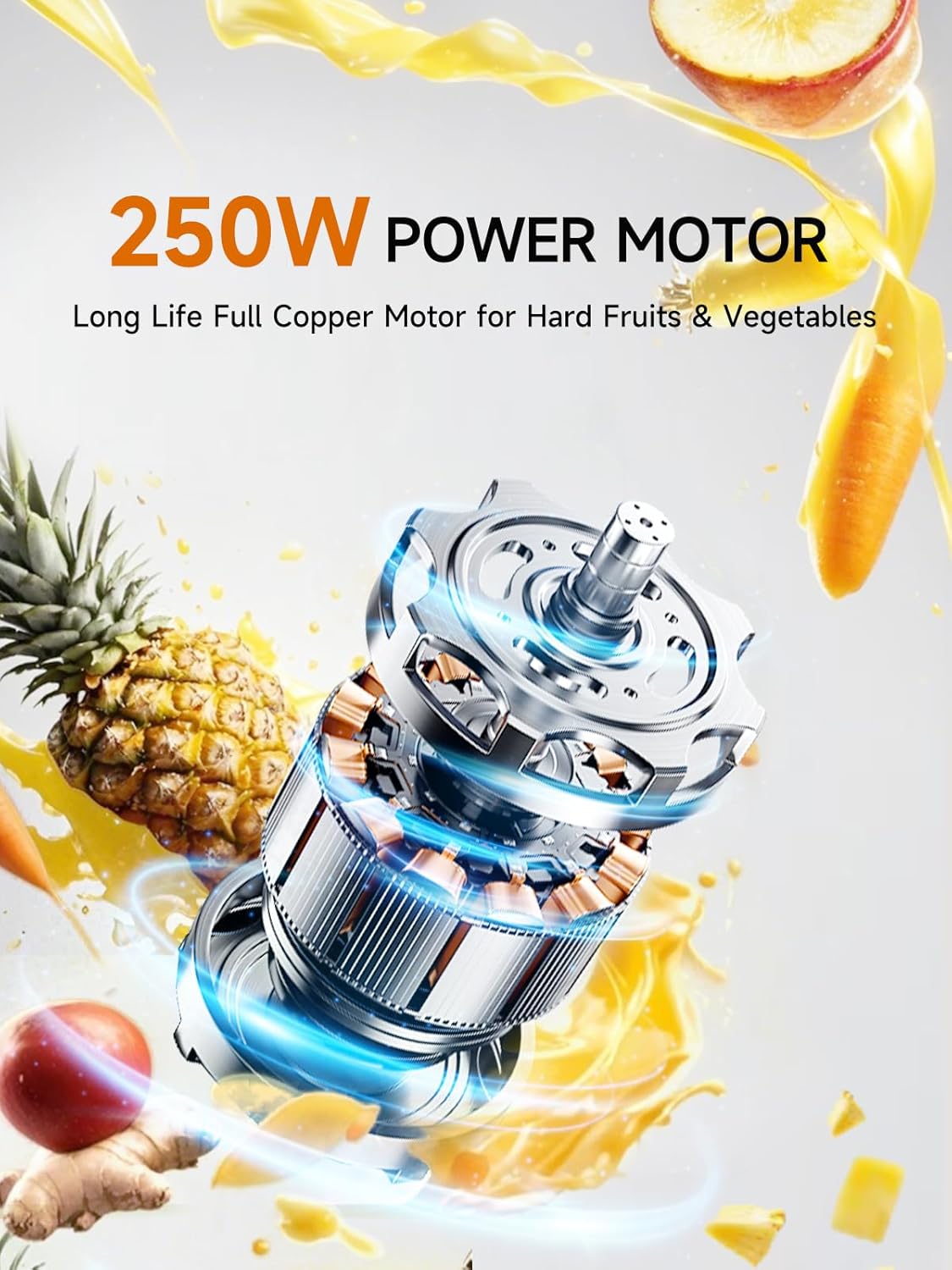 Slow Clod Press Juicer for Fruits Vegetables Celery Carrot Ginger, Masticating Juicer Machine Soft Hard Reverse Function,250W Motor,Easy To Clean, Fresh Orange Juice Extractor