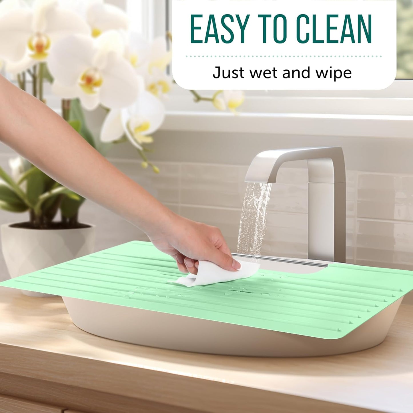 Maplefield Silicone Over-the-Sink Makeup Mat - Mint 22 x 2 x 2 In - Heat-Resistant up to 400°F - Foldable Sink Cover for Counter Space - Travel-Friendly Vanity Topper