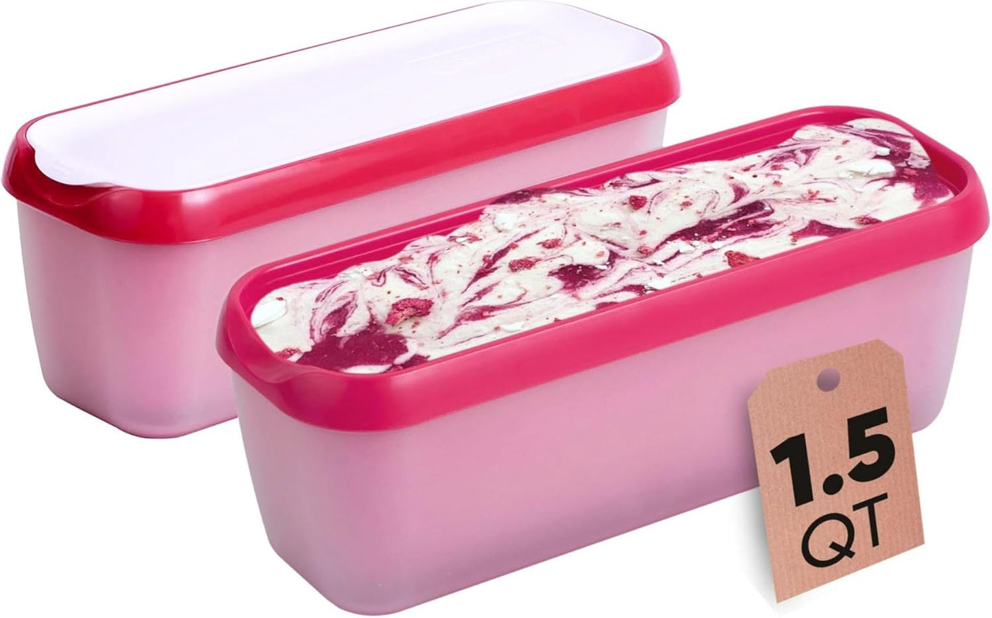 Starpack 'Inside Scoop' Ice-Cream Storage Container for Freezer (2 Pcs) - 1.5 Quart Ice Cream Containers for Homemade Ice Creams - Reusable Dessert Containers with Lids - Leak-Free Lids (Silicone)