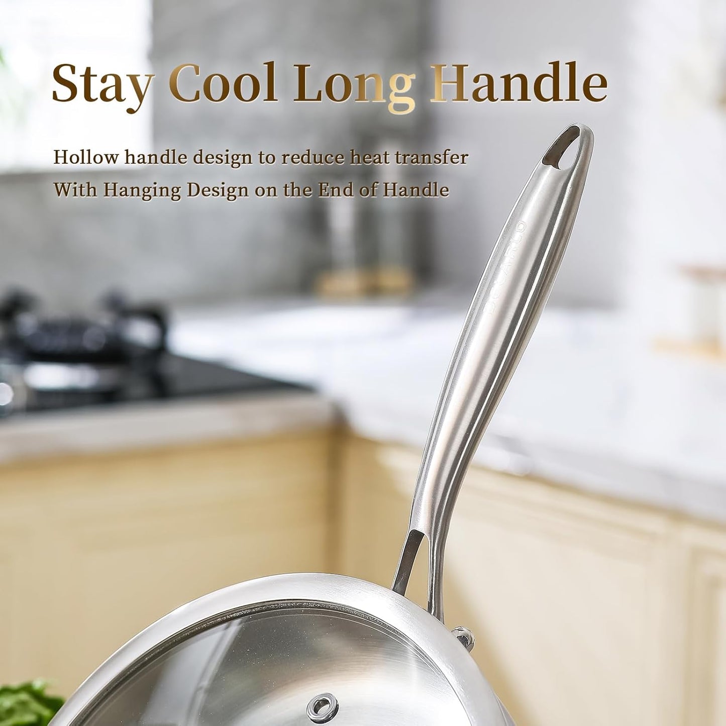 DELARLO Tri-ply Stainless Steel Frying Pan Set with Lid 10"12" Induction large Skillets Chef's Pan,Pots and Pans Set Kitchen Cookware Set Suitable for All Stove