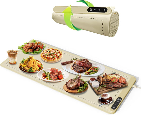 Extra Large 36''X18'' Warming Mat for Party and Families - Upgrade Graphene Fast Heating Electric Warming Tray for Buffet Daily Use, Portable Roll Up Silicone Food Warmer with 6 Temp-Settings