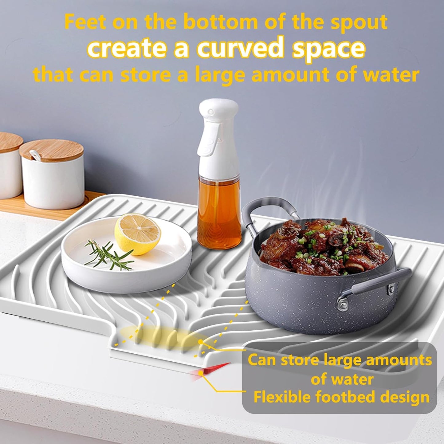 Silicone Drying Mat for Kitchen Counter, 18"×12" Silicone Dish Drying Mat with Board Drain,Rubber Kitchen Counter Dry Matt for Dishes Drying Rack(white)