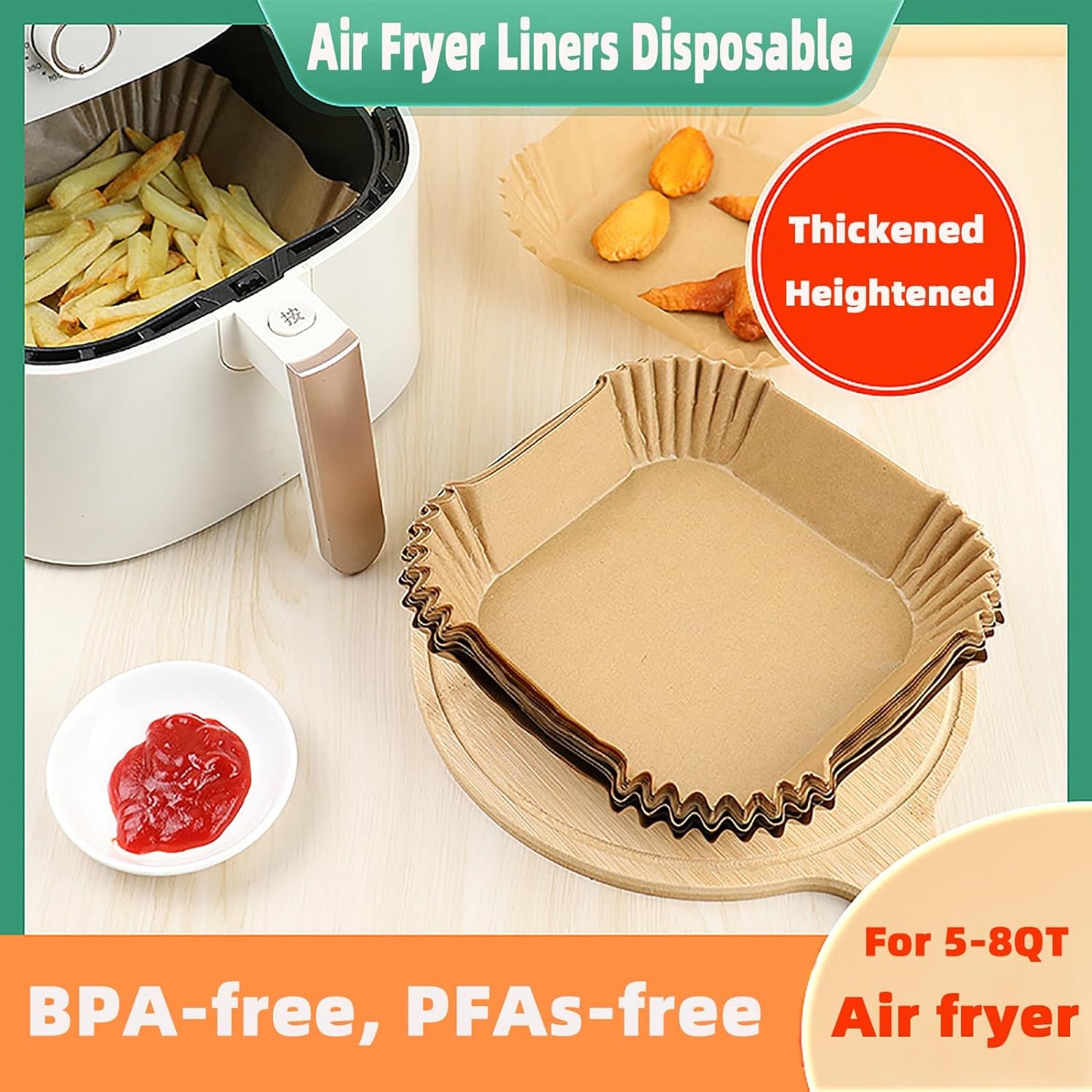 300PCS Air Fryer Liners Disposable for 5-8QT Air fryer,9 Inch Square Air Fryer Parchment Paper Liners for COSORI 5 6QT,Ninja 5/5.5 QT AF141/181,Paris Hilton 6-Quart,Chefman,Cuisinart,Instant Pot