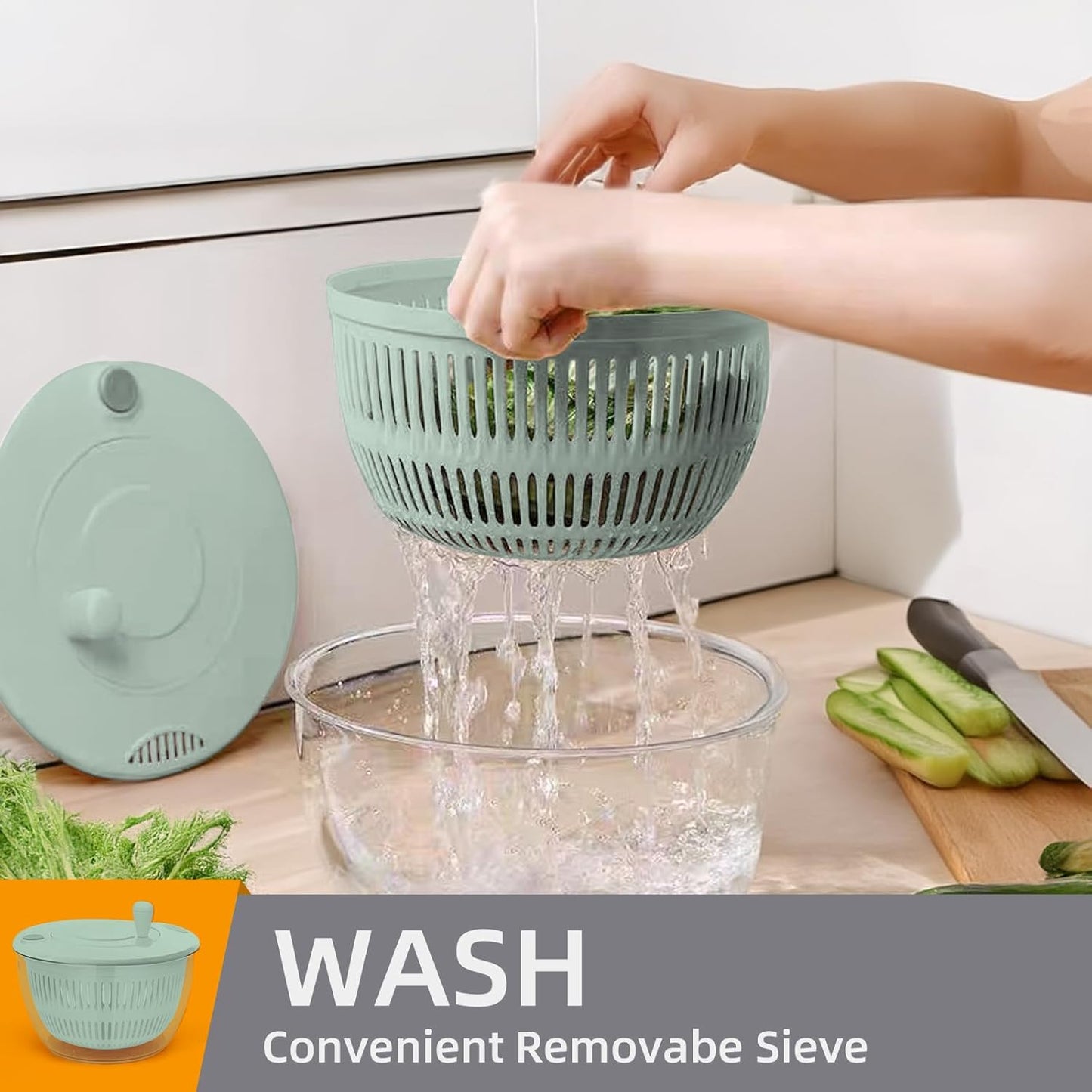 Salad Lettuce Spinner,Fruit Washing Bowl with Strainer,Vegetables Fruit Washer,5.3Qt Large Salad Spinner