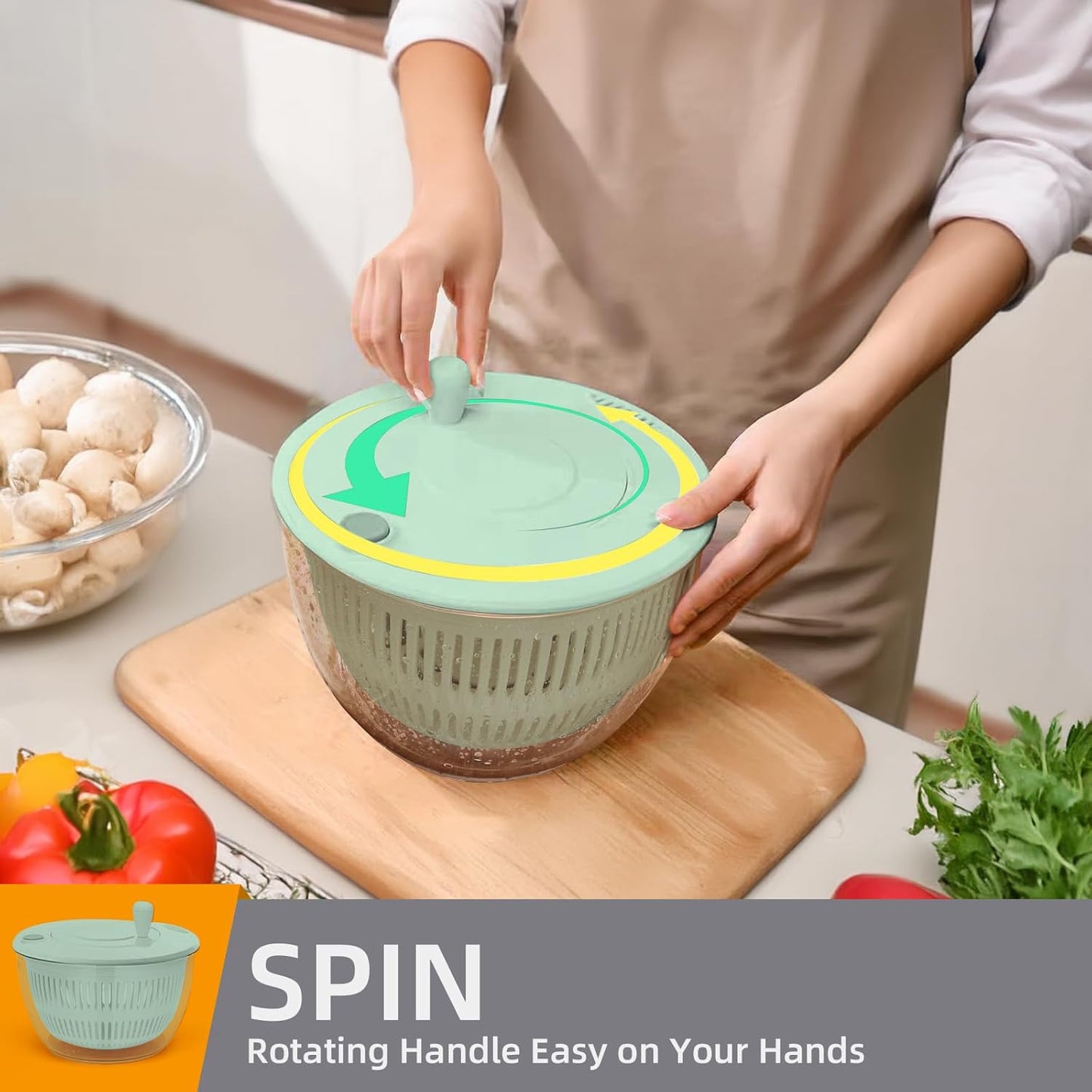 Salad Lettuce Spinner,Fruit Washing Bowl with Strainer,Vegetables Fruit Washer,5.3Qt Large Salad Spinner