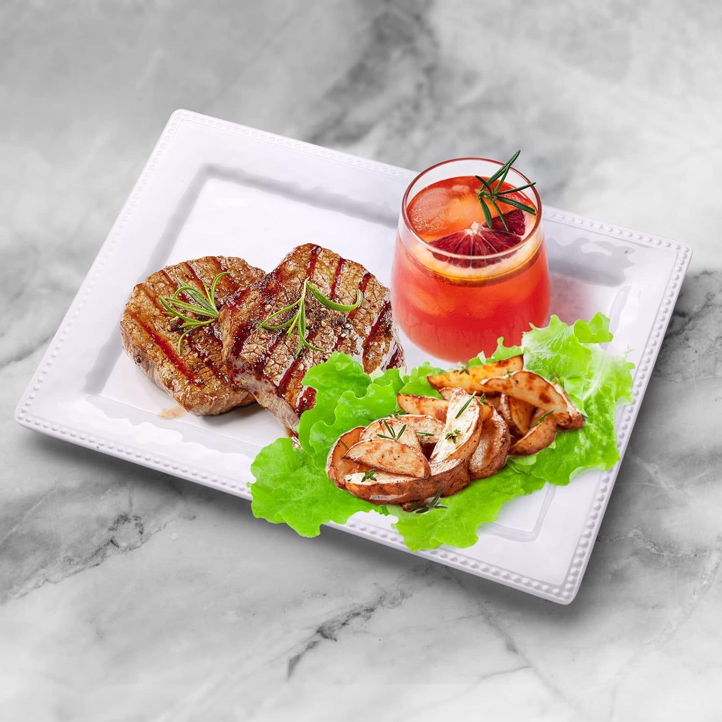 Embossed effectSet of 2 melamine rectangular serving trays/platters - White (2)