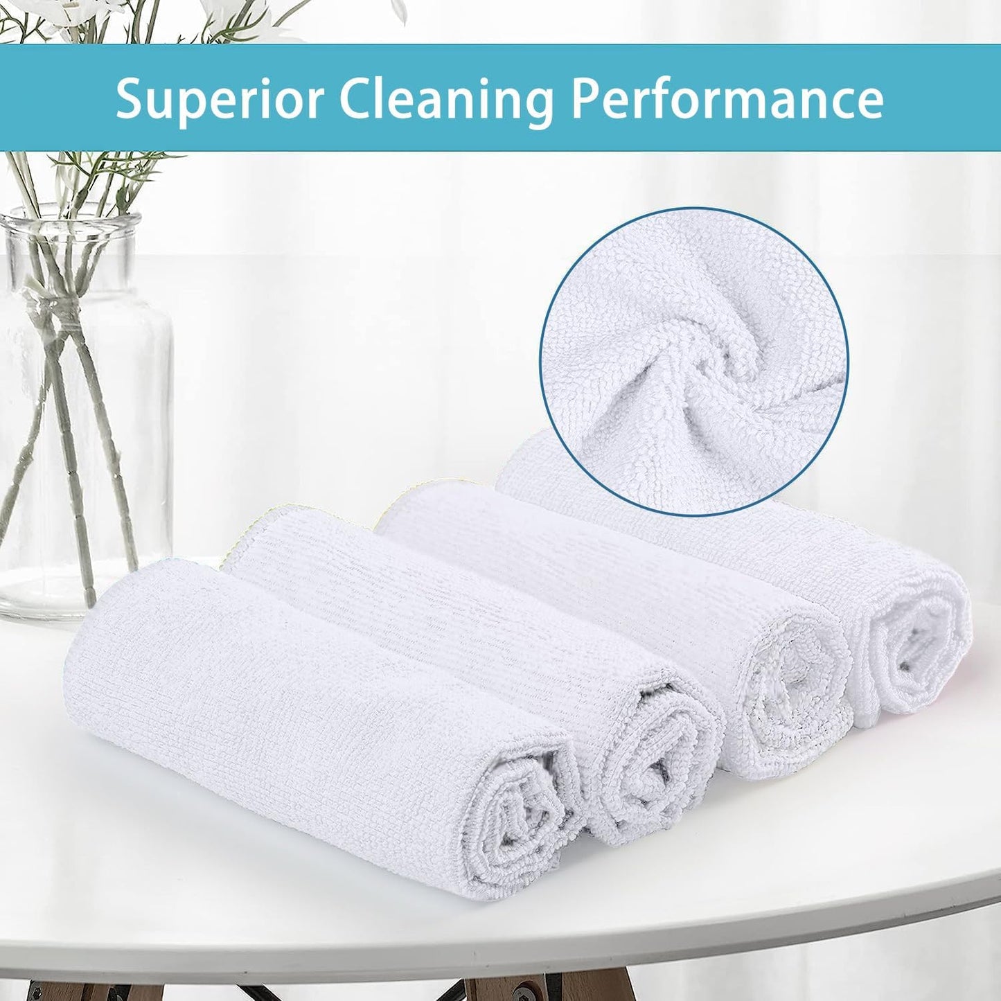 HOMEXCEL White Microfiber Cleaning Cloth, 100 Pack Cleaning Towels for Kitchen, Lint Free, Scratch-Free, Highly Absorbent, and Reusable Cleaning Rags for House, Window and Glass, Cars, 11.5 X11.5 inch