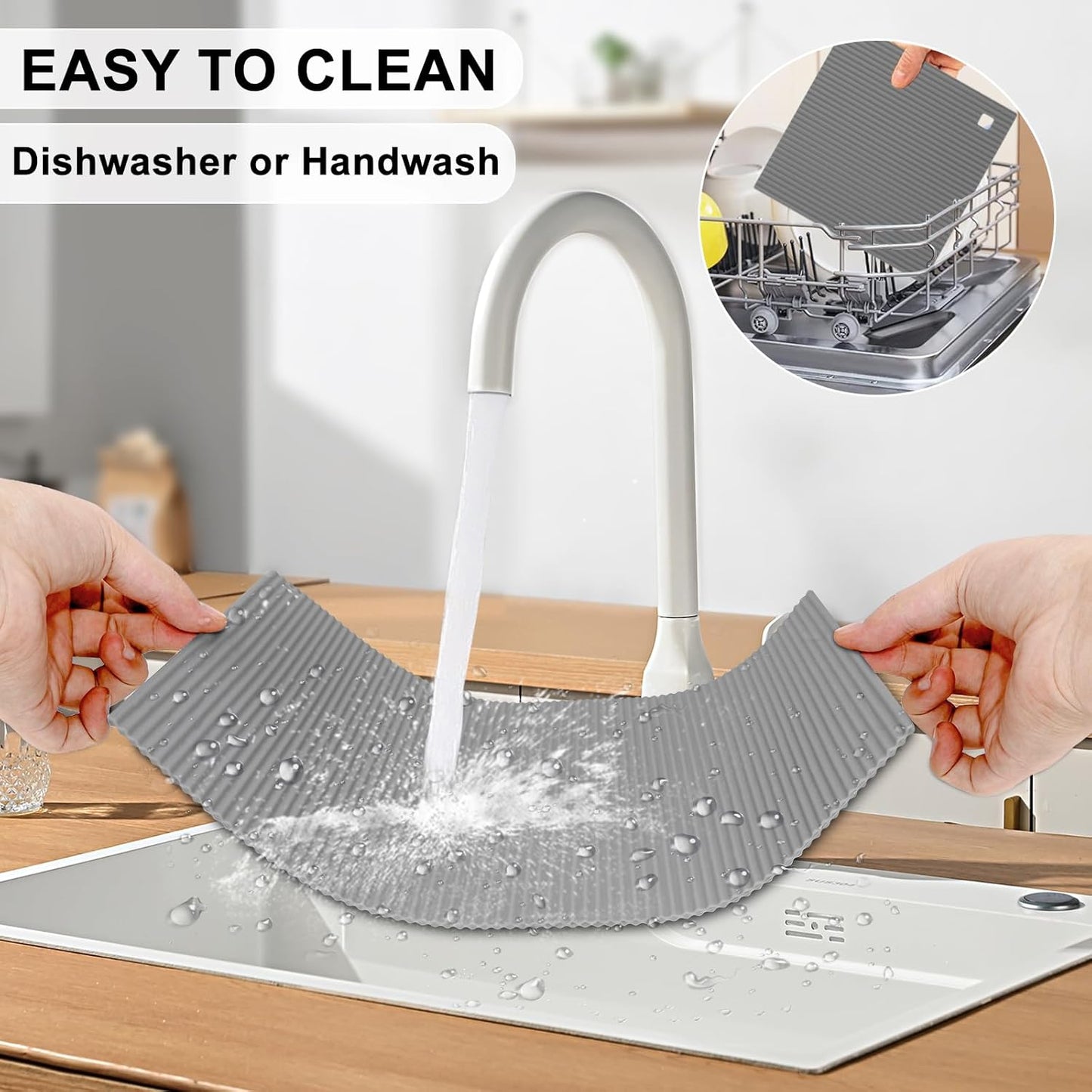 2 Pack 9.5'' x 14.2'' Trivets for Hot Dishes, Hot Pads for Kitchen, Silicone Trivets for Hot Pots and Pans, Hot Plates to Protect Table, Heat Resistant Silicone Trivet Grey