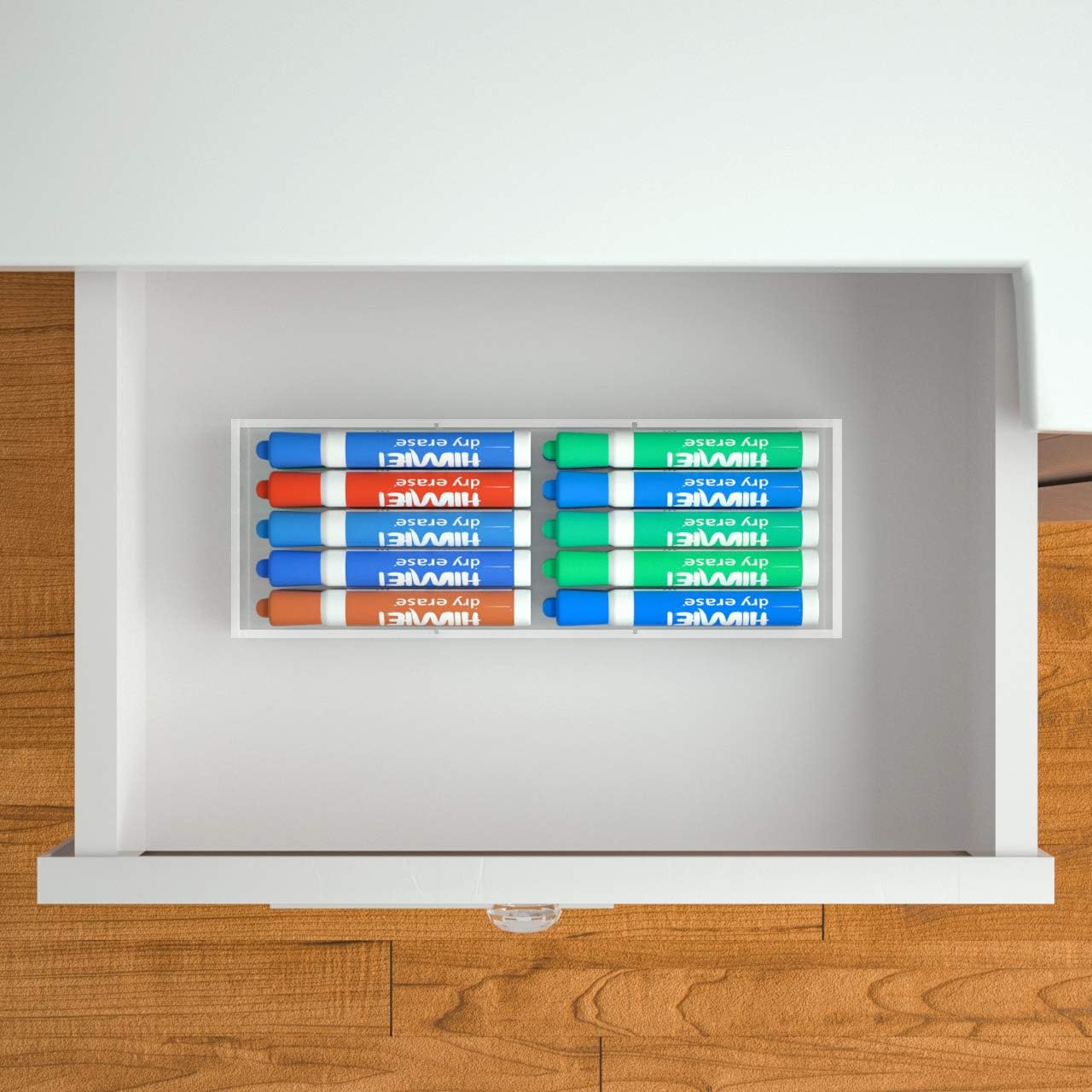 HIIMIEI 3 Section Clear Acrylic Drawer Organizer Tray, Office & Makeup Drawer Organizer (11.8x4.3 inch)