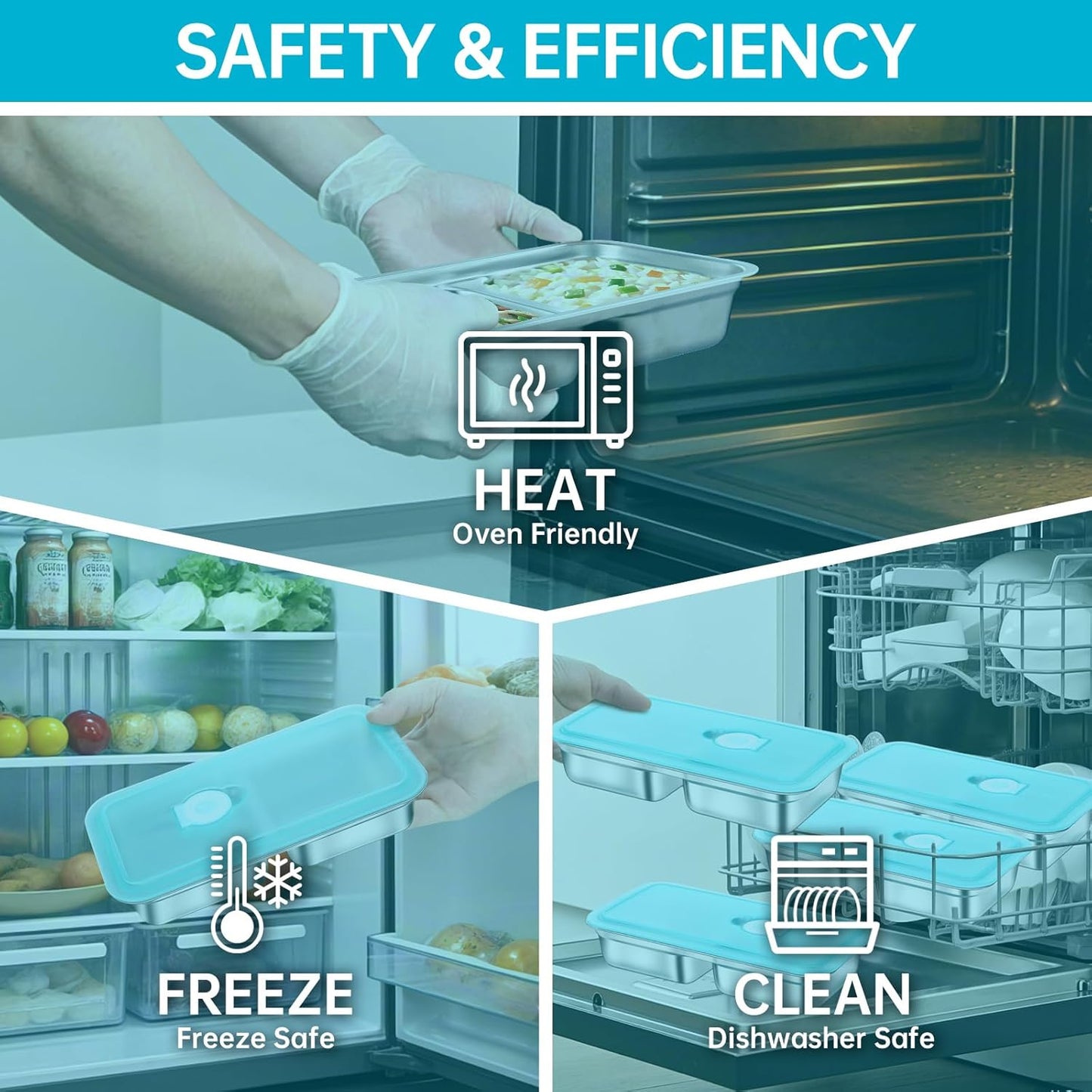 6 Pack Stainless Steel Snack Containers Reusable, Grab and Go 2 Compartment Food Storage Containers with Leakproof Lids for Travel and Outdoor Camping School Lunch Prep Dishwasher Safe