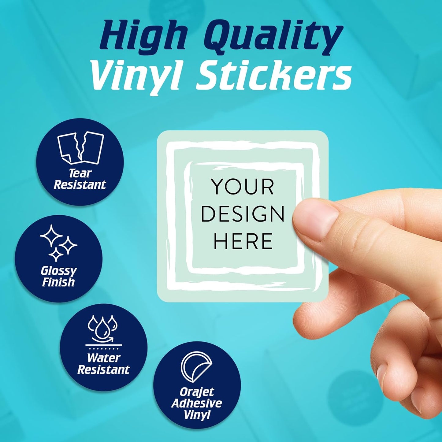 100 Custom Vinyl Stickers - Upload Your own Image, Text, Design, Logo - Personalized Logo Labels for Handmade, Packaging, Bottle, Jars, Candle, Brand Stickers (Mint, 1.5x1.5 Square)