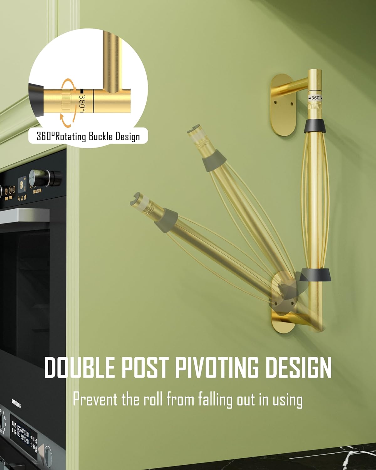 Paper Towel Holder Under Cabinet, Single Hand Operable Roll Holder with Damping Effect,No Drilling or Wall Mounted SUS304 Stainless Steel for Kitchen Bathroom (Brushed Gold)