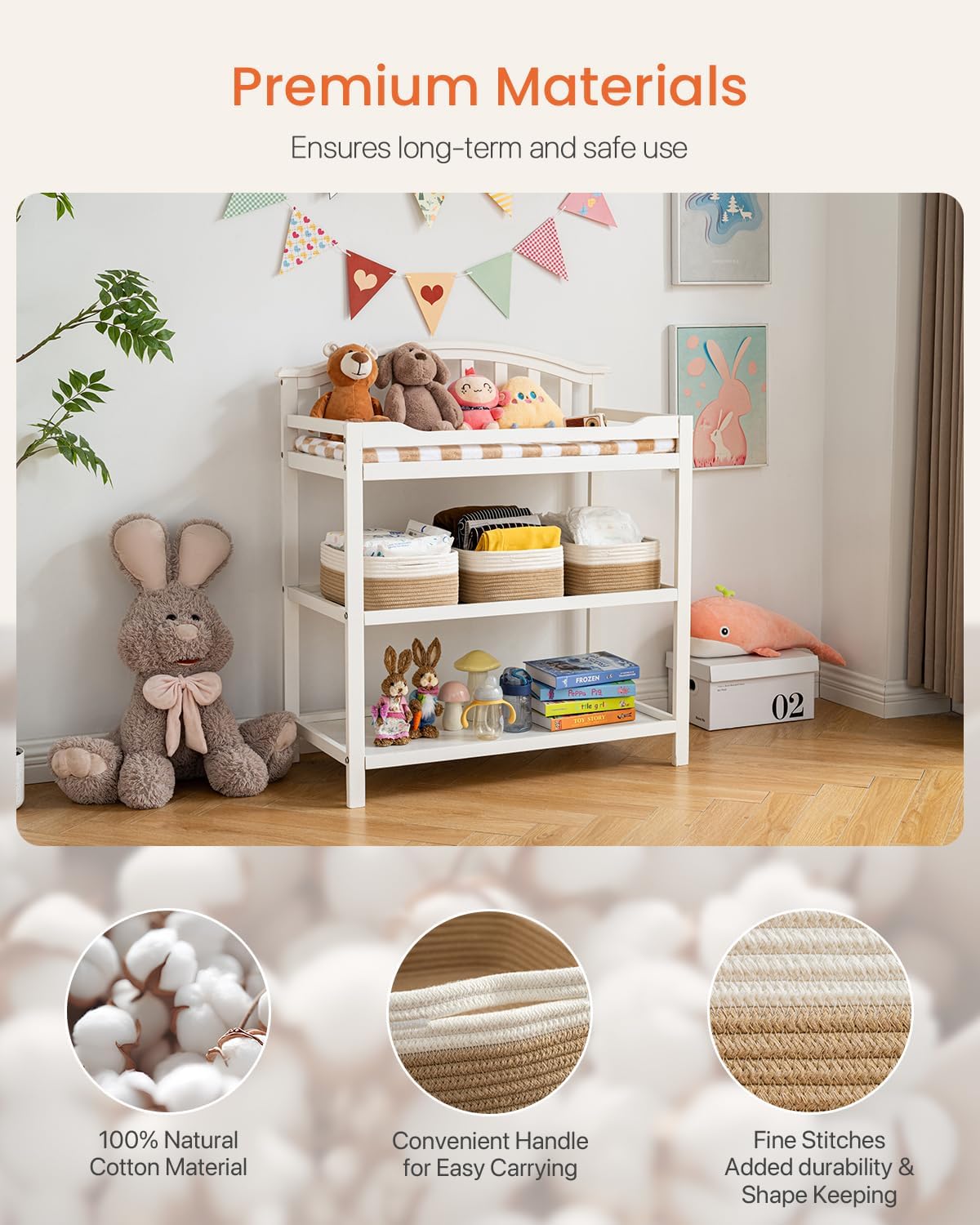 Small Woven Basket, 13.5 x 9.5 x 5 Inches, Storage Basket for Organizing, Cute Small Rope Shelf Closet Cube Storage Bins Baskets for Shelves, Dog Toy Gift Baskets Empty, 3 Pack White & Brown