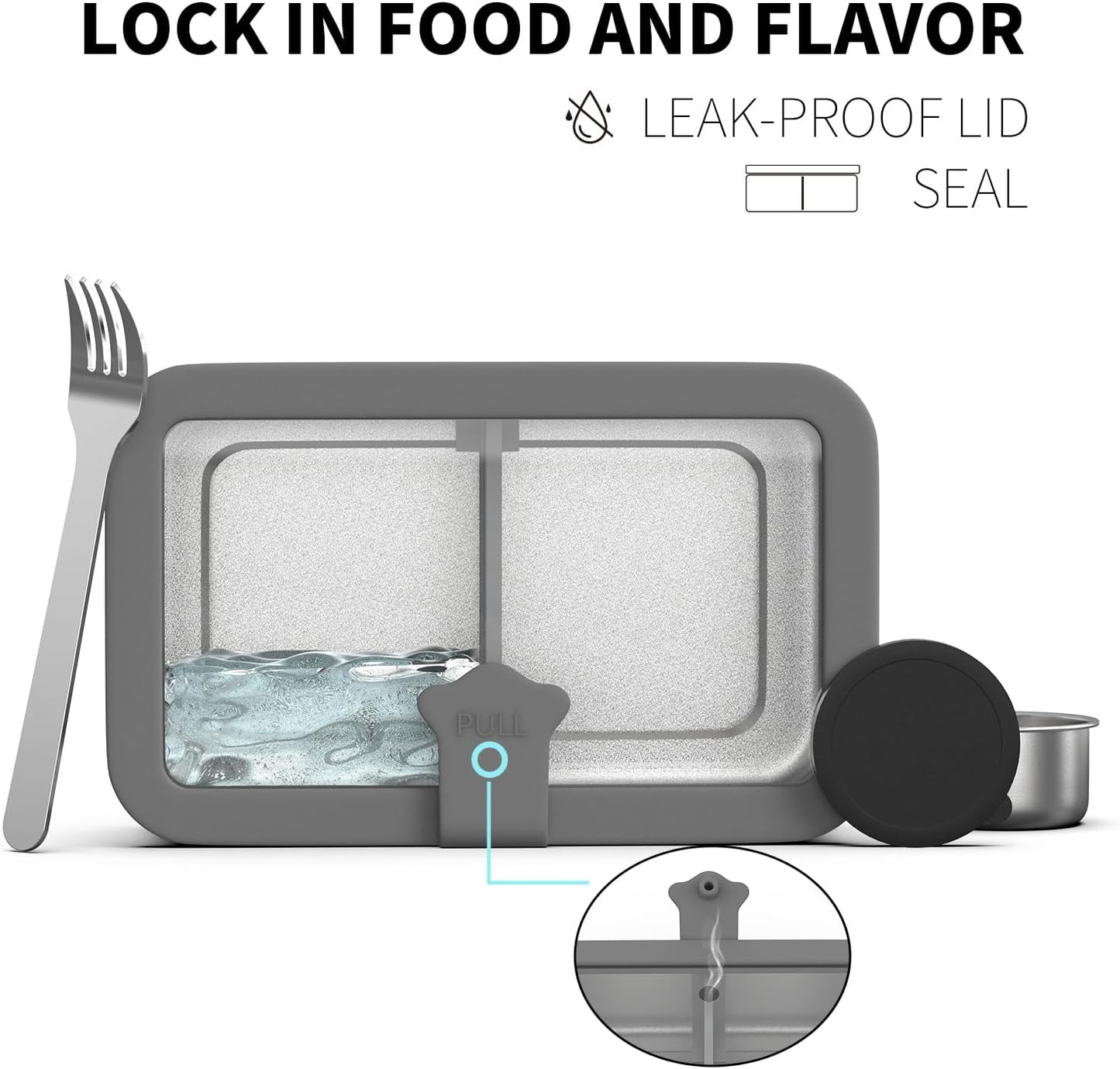 Stainless Steel Bento Box for Adult, 42oz Leak-Proof Lunch Box Containers with Adjustable Divider, Microwave-Safe, Metal Lunchbox with Glass Lid for Work Travel, Black