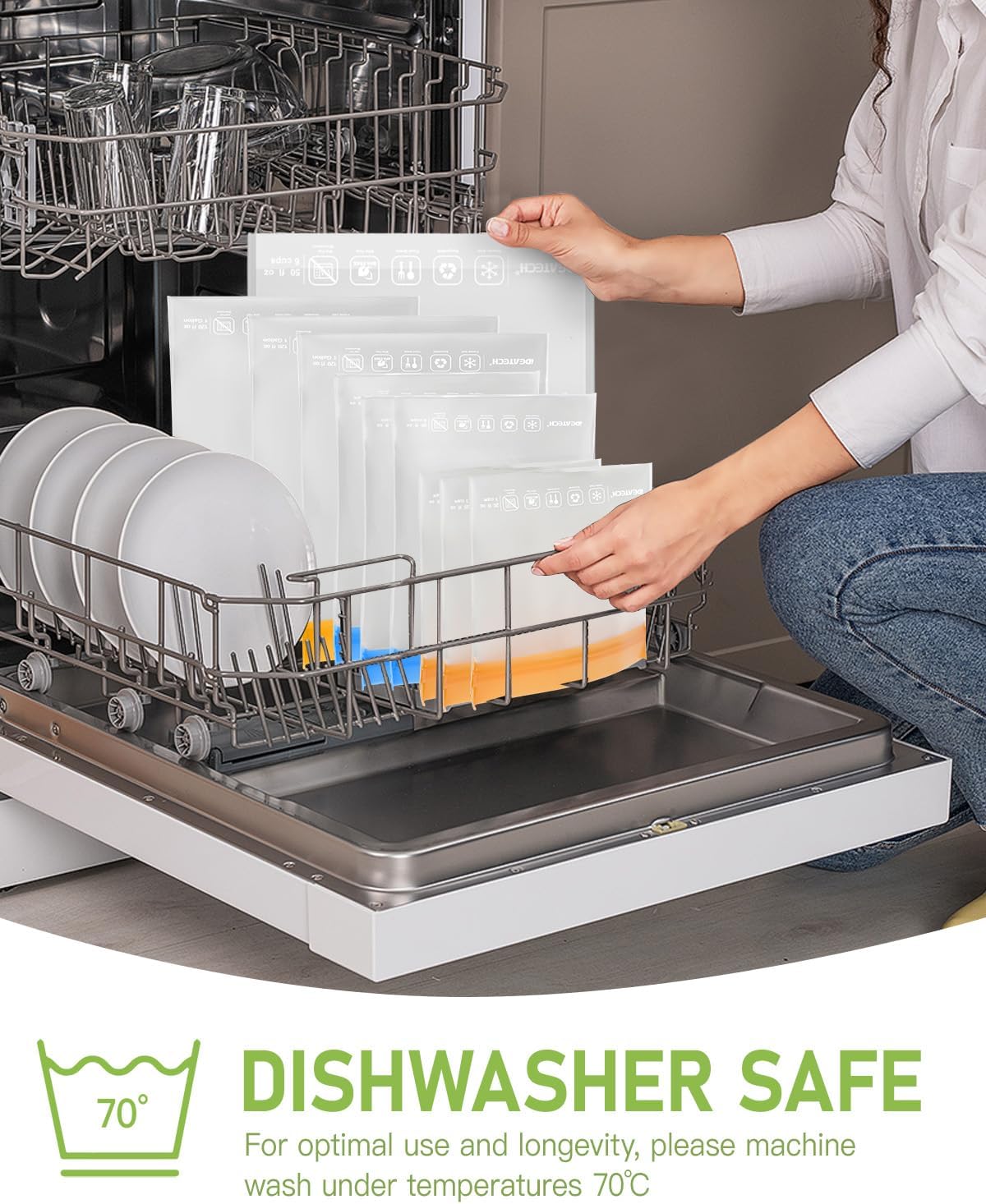 IDEATECH Food Storage Containers, BPA Free PEVA Reusable Gallon Freeezer Bags, Reusable Quart Size Sandwich Bag, Leakproof Baggies for Travel, Lunch, Healthy Food (8Gallon 6Quart 6Snack, Grey)