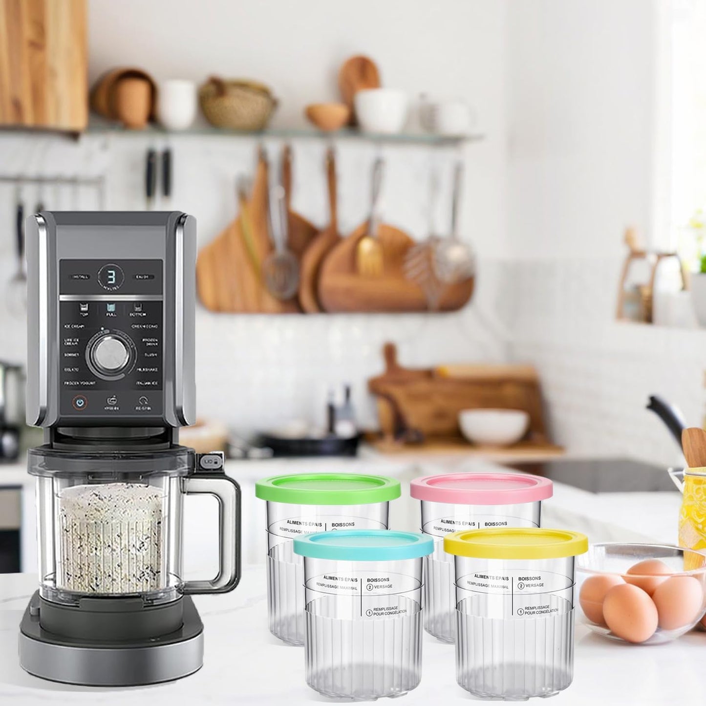 Diteje 4 Pack Replacement Creami Pints with Lids and Spoons,Creamy Ice Cream Containers 24oz Compatible with Ninja Creami NC500 NC501 Series Deluxe Makers