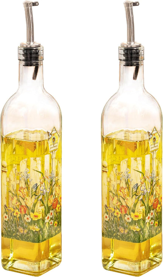 TZSSP Olive Oil Bottle, Oil & Vinegar Cruet Bottle 17oz/500ml - Dispenser Bottle Set, Glass Container with Drip-Free Stainless Steel Pourers, Bottle Set for Kitchen, Garden