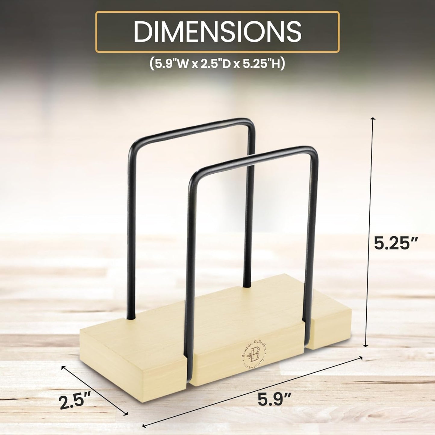 Napkin Holder for Table - Bamboo and Iron Standing Napkin Dispenser, Non-Slip Paper Napkin Holder for Kitchen, Farmhouse, Dining Table, Restaurant, Outdoor Use - Rustic Elegant Design (Black/Natural)