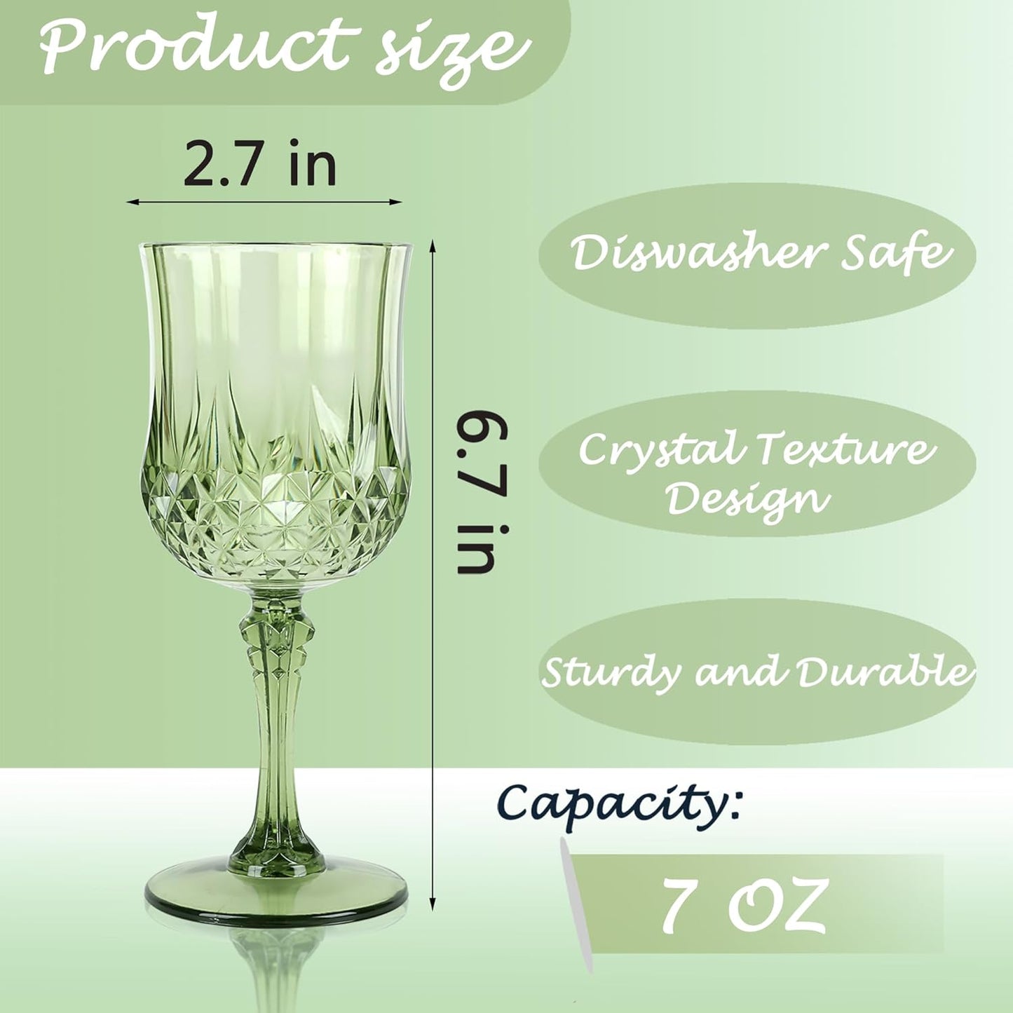 Plastic Wine Glasses，Plastic Goblets Vintage Style Cordial Drinking Glasses for Wedding Reception, Grand Event Party Supplies (48, New Green)