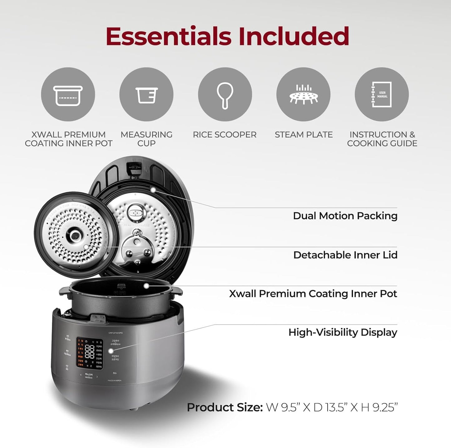 CUCKOO CRP-ST0609FG 6-Cup (Uncooked) / 12-Cup (Cooked) Twin Pressure Rice Cooker & Warmer with Nonstick Inner Pot, 16 Menu Options, 3 Voice Guide, Auto Clean (Gray)