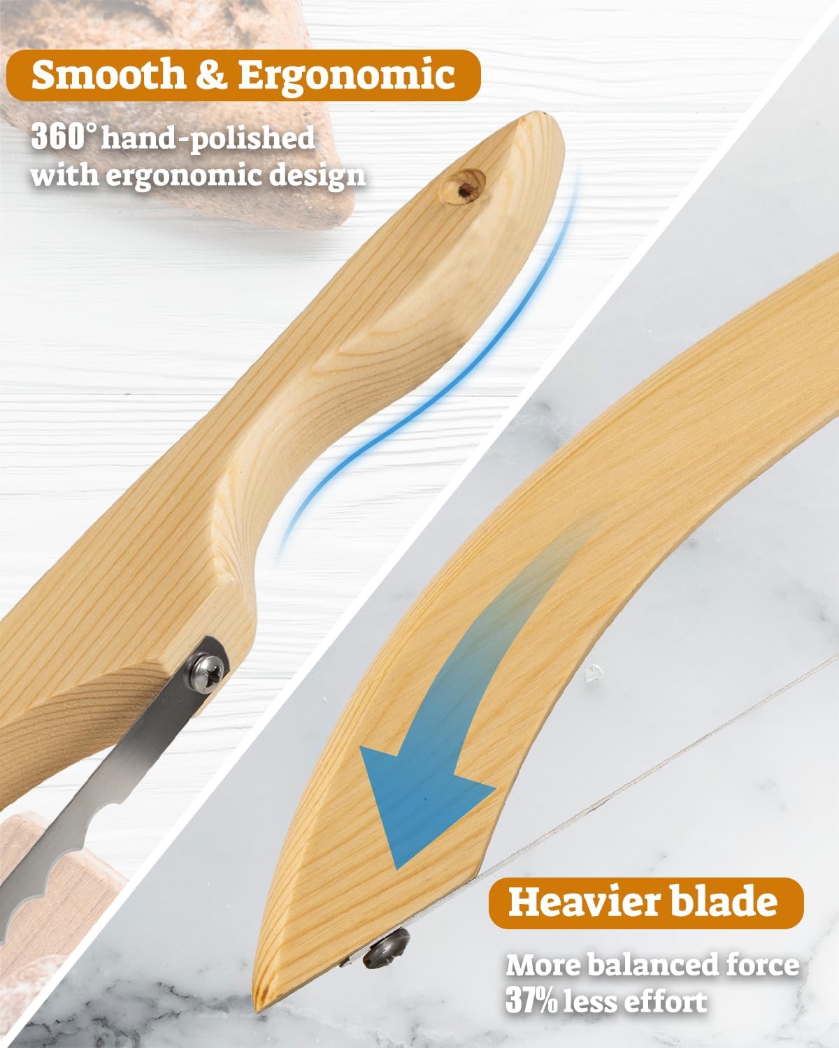 16.5” Bread slicer for Homemade Bread, Serrated Bread Knife for homemade bread with Bow Design, Premium Bread Knife, Bread Slicer, Bread Cutter for Bagels, Baguettes, Natural Wood