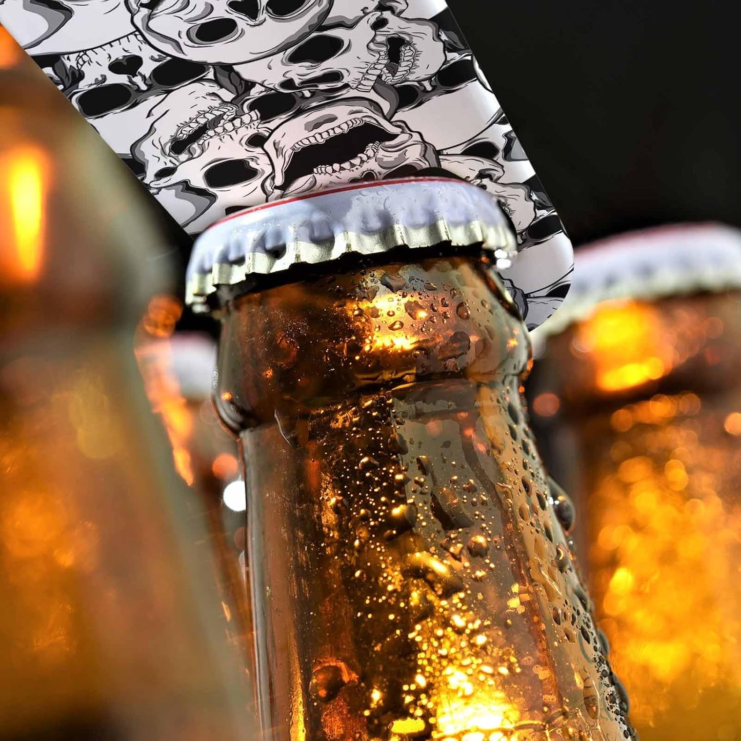 Skull Stainless Steel Bottle Opener Black and White Cranium Grinning Abstract Art Bone Skeleton Flat Beer Bottle Opener Keychain for Home Kitchen Bar Restaurant Party Birthday Gift