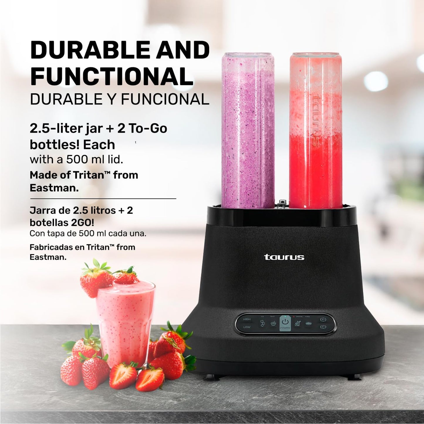 High-Performance Countertop Blender – 1500W Professional Power, 8 Presets, 64oz Tritan Jar, Self-Cleaning, Smoothie & Hot Soup Maker for Home & Kitchen, Blaze by Taurus