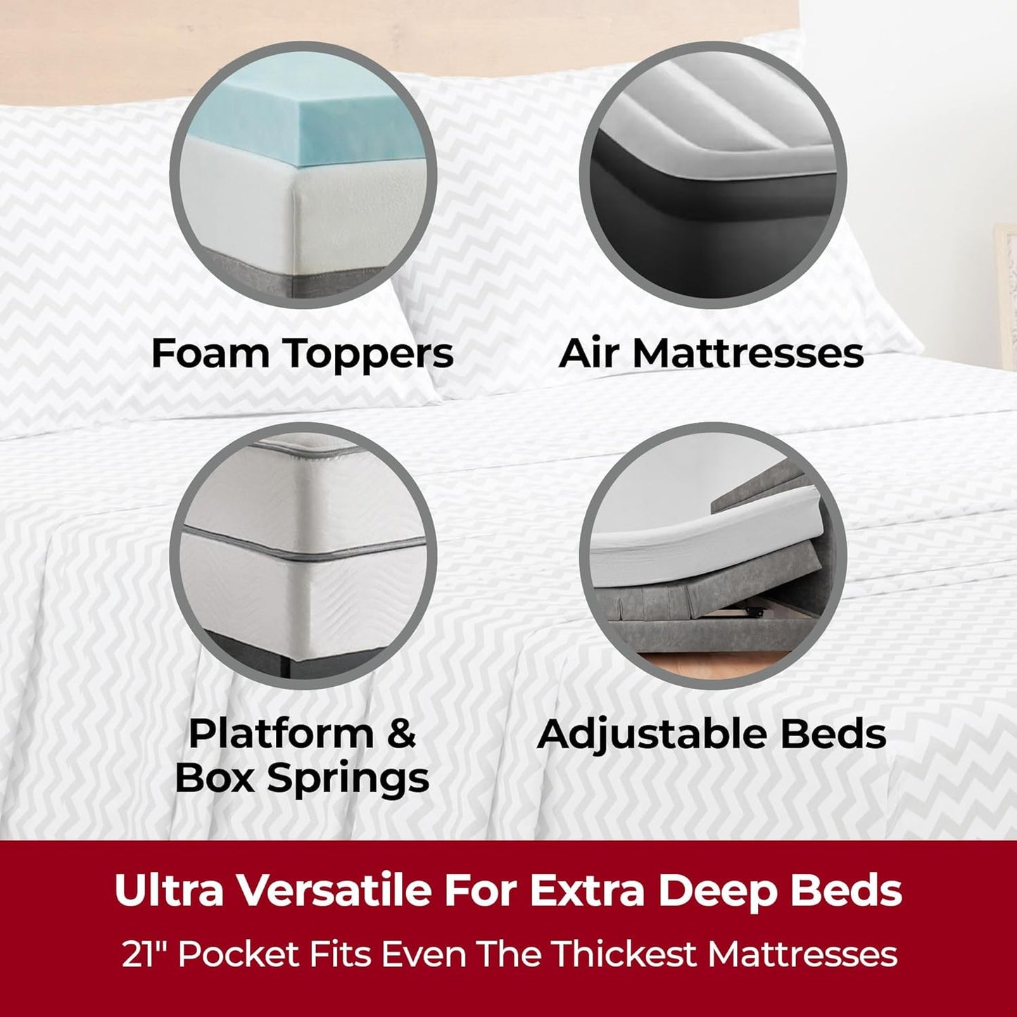 Mellanni Extra Deep Twin Sheets - 3 PC Iconic Collection Bedding - Hotel Luxury, Ultra Soft, Cooling Bed Sheets - Wrinkle, Fade, Stain Resistant (Twin, Chevron Gray)