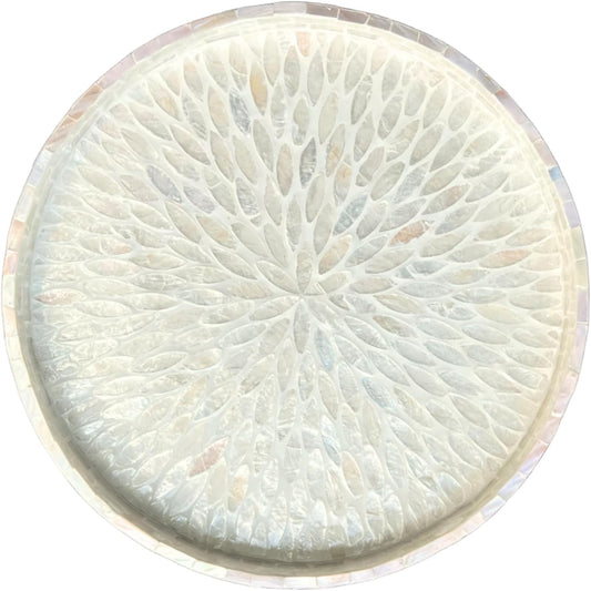 12.5" Lazy Susan for Table Top – Mother of Pearl Spinning Turntable Serving Tray, Marble Lazy Susan Organizer for Dining Table Centerpiece, Kitchen Island Decor, Bathroom Counter, Outdoor Use (White)