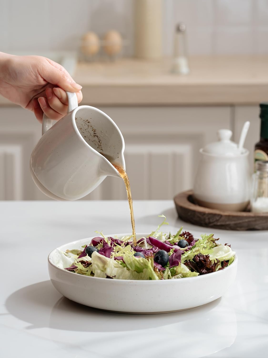 famiware Milkyway 13oz Creamer with Handle, Ceramic Coffee/Milk/Sauce/Serving/Salad Pitcher Jug, Stoneware Maple/Syrup Dispenser, Milk Frother Cup, Microwave and Dishwasher Safe, White