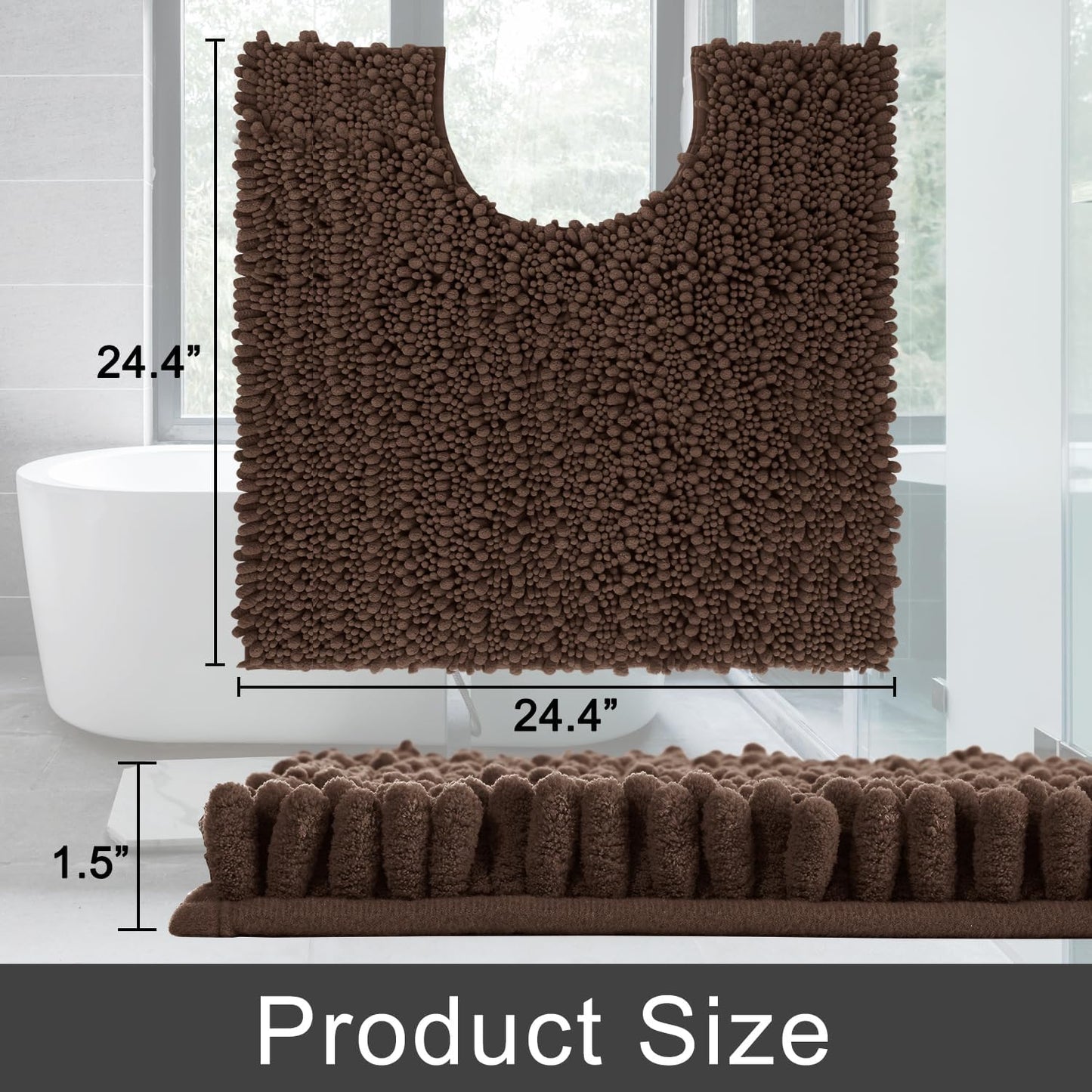 Yimobra Toilet Rug U Shaped Washable 24x20 Inch - Ultra Soft Absorbent Chenille Bath Rugs for Toilet, Quick Dry & Machine Washable, Non Slip Contour Bathroom Mat, Brown
