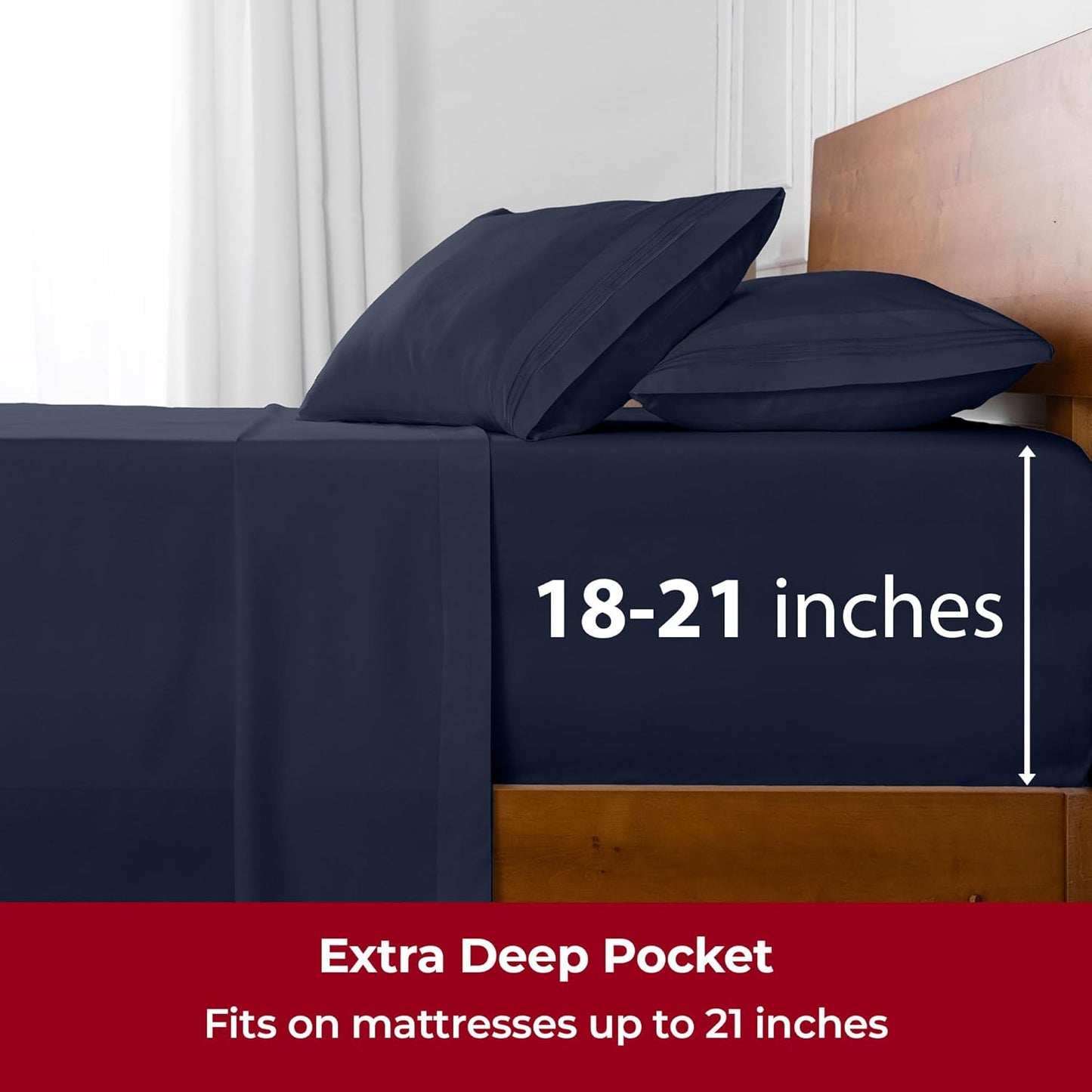 Mellanni Extra Deep Full Sheets - 4 PC Iconic Collection Bedding - Hotel Luxury, Ultra Soft, Cooling Bed Sheets - Wrinkle, Fade, Stain Resistant (Full, Navy Blue)