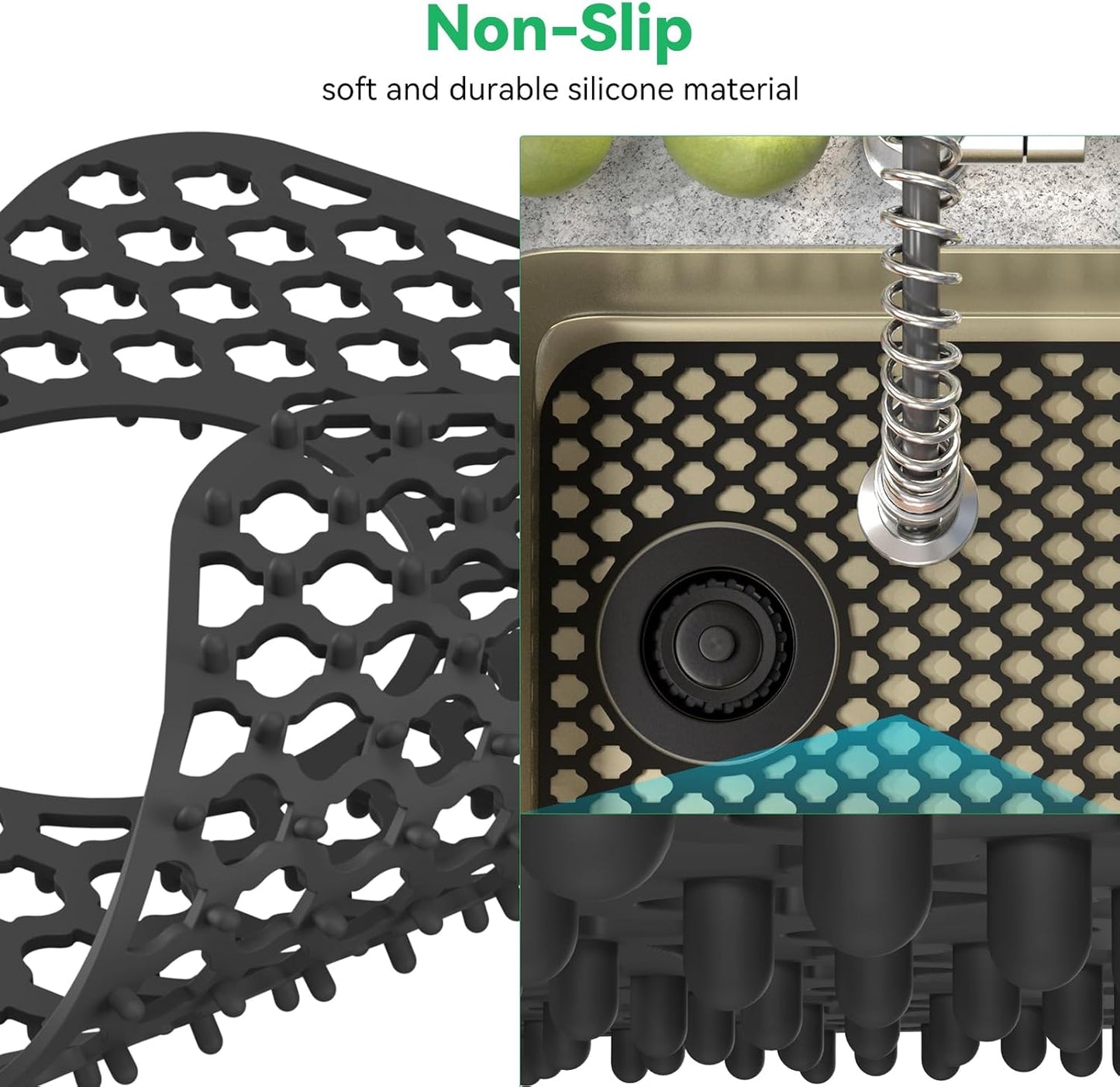 Sink Protectors for Kitchen Sink, TOOVEM 13.58"x 11.6" Kitchen Sink Mats Silicone Sink Protector, Sink Mat Grid for Kitchen Bottom of Farmhouse Stainless Steel Porcelain Sink Black 1PCS