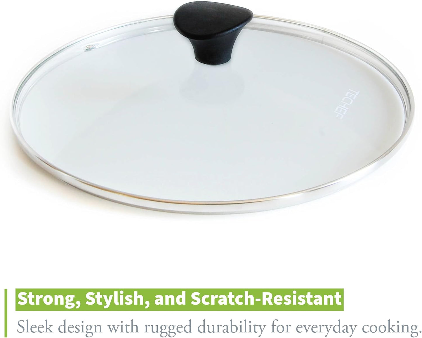 TECHEF 8 Inch Tempered Glass Lid – Fits 8” Frying Pans and Pots – Steam Vent, Stainless Steel Rim – Oven & Dishwasher Safe – Made in Korea