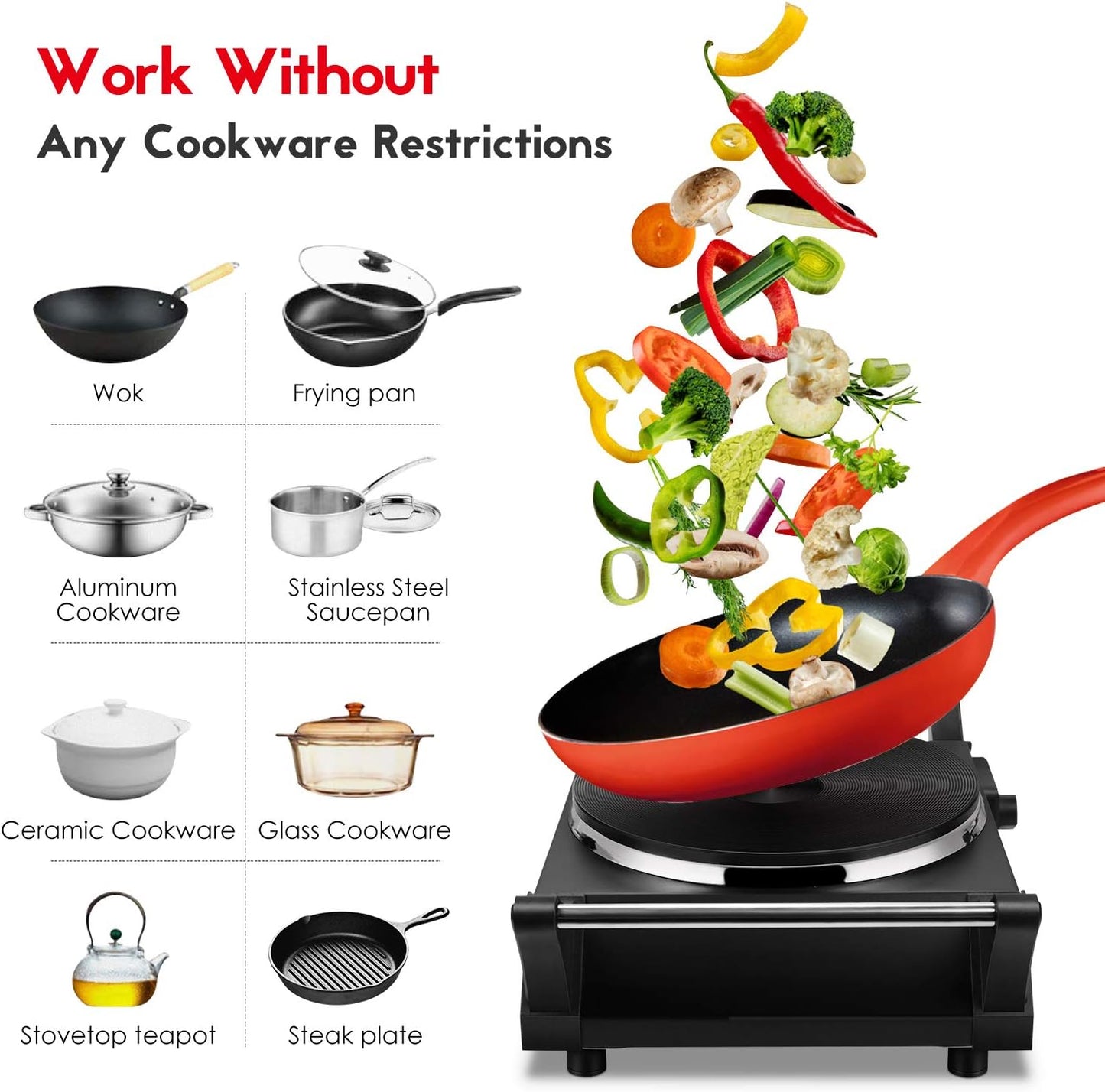 Techwood Hot Plate Portable Electric Stove 1500W Countertop Single Burner with Adjustable Temperature & Stay Cool Handles, 7.3” Cooktop for Dorm Office/Home/Camp, Compatible for All Cookwares