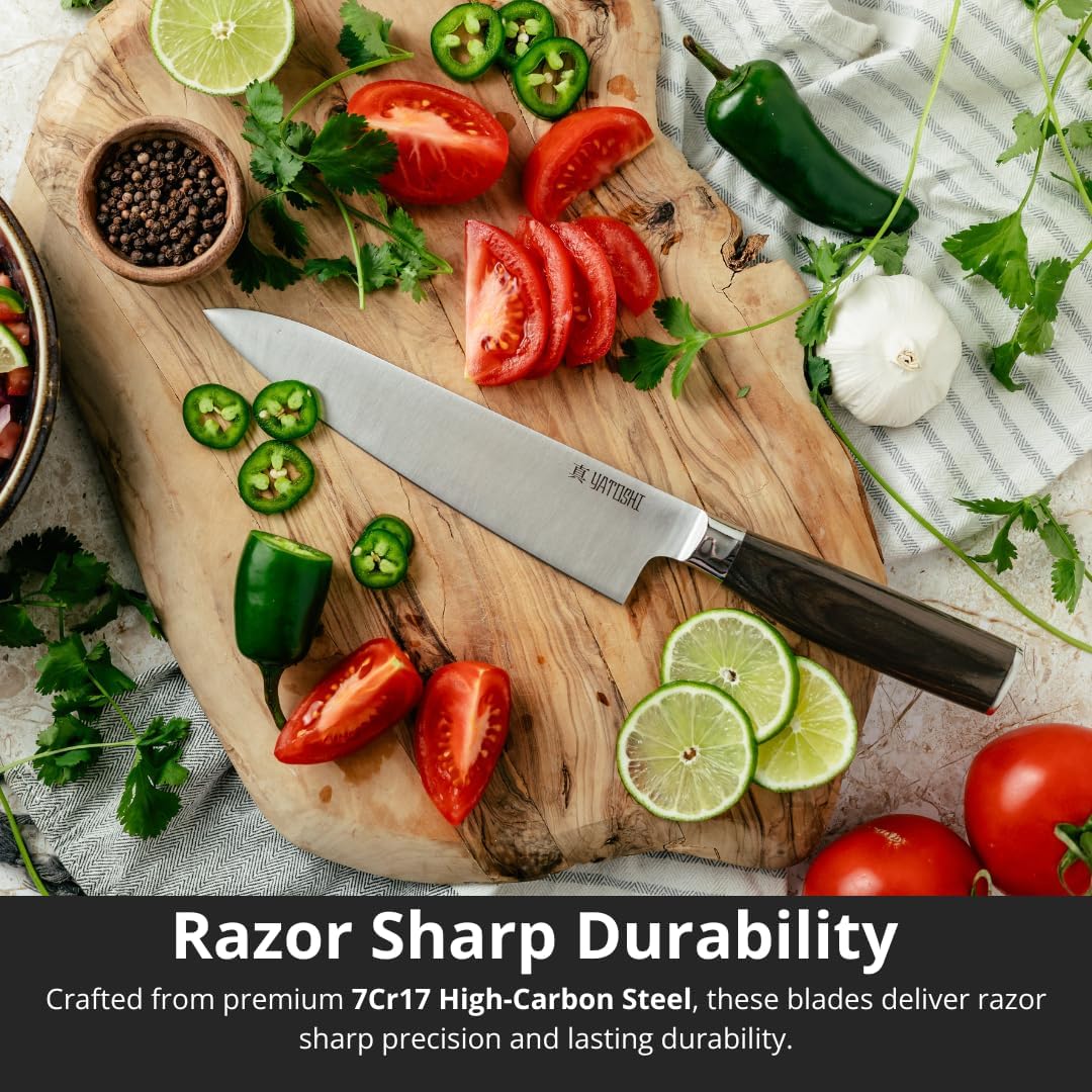 Yatoshi Chef Knife - Ultra Sharp High Carbon Stainless Steel, Hidden Tang with Pakkawood Handles