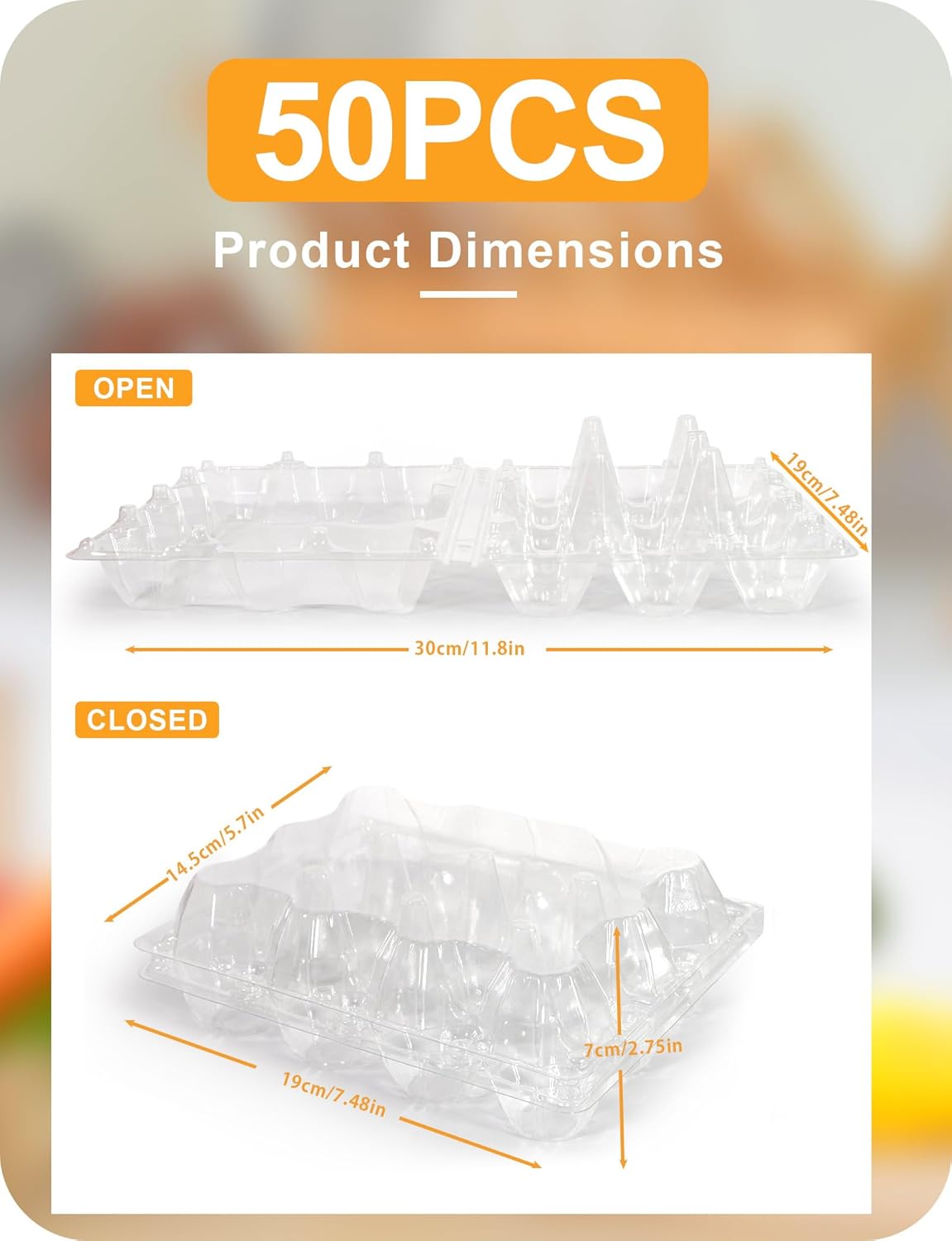 50 Pack Egg Cartons Cheap Bulk 12 Count - Holds 1 Dozen Clear Blank Egg Cartons for Chicken Eggs - Clear Empty Chicken Egg Carton for Fresh Medium Eggs