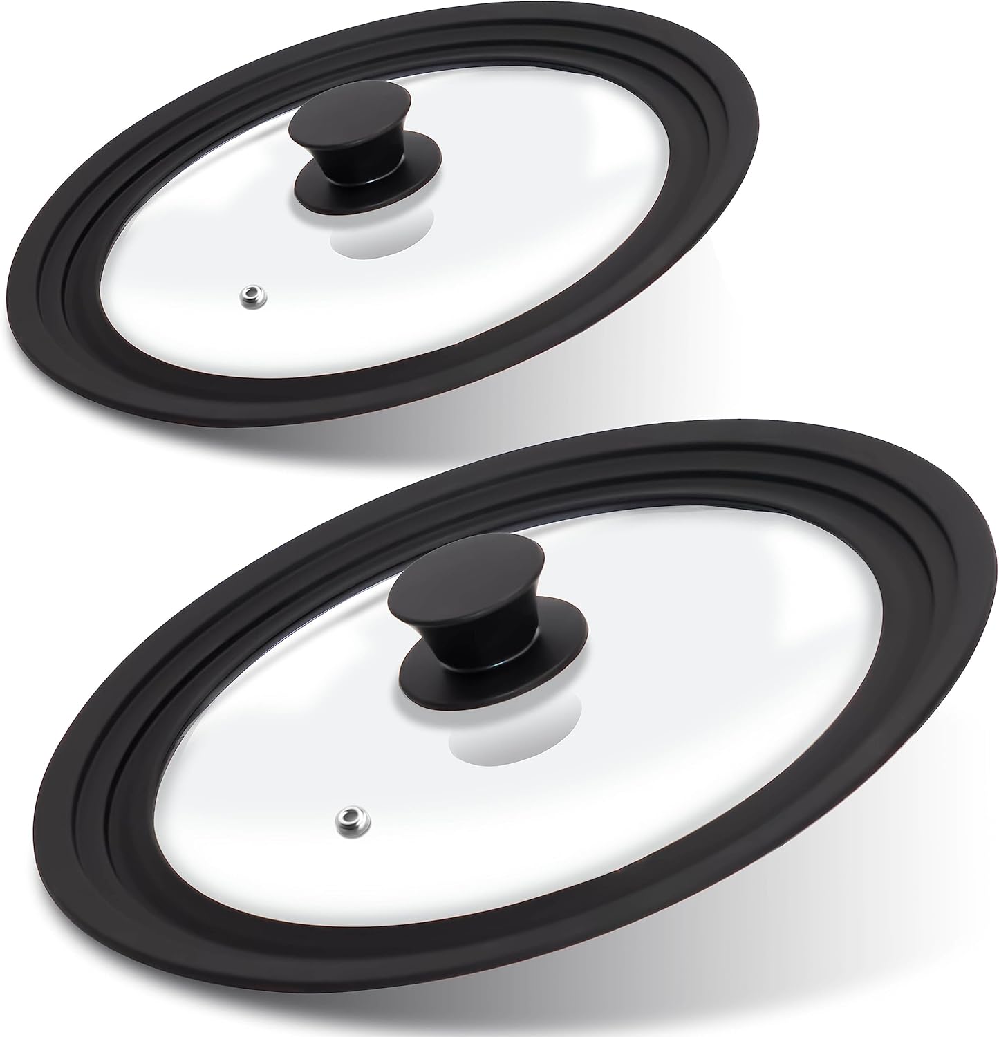 Tempered Glass Lid Set of 2 - Universal Lids with Heat Resistant Silicone Rim for Pots, Pans and Skillets - Pan Cover Replacement Lids Fit 6.5", 7", 8" and 9.5", 10", 11" Diameter Cookware