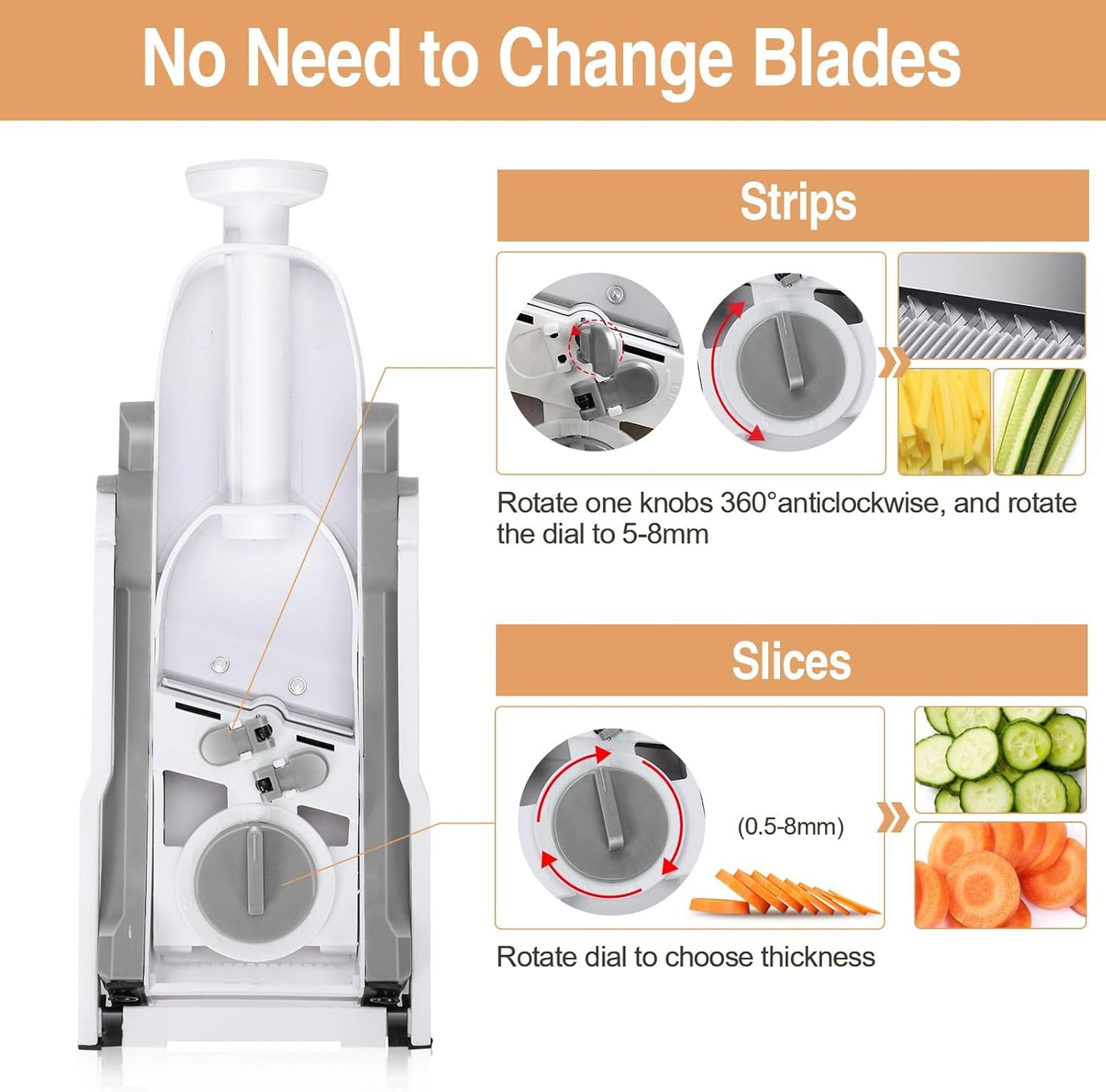 Masthome Safe Mandoline Slicer for Kitchen,Multifunctional Vegetable Slicer,Professional Mandolin,Thickness Adjustable Vegetable Chopper with Container for Kitchen Chef Meal Prep (Gray)