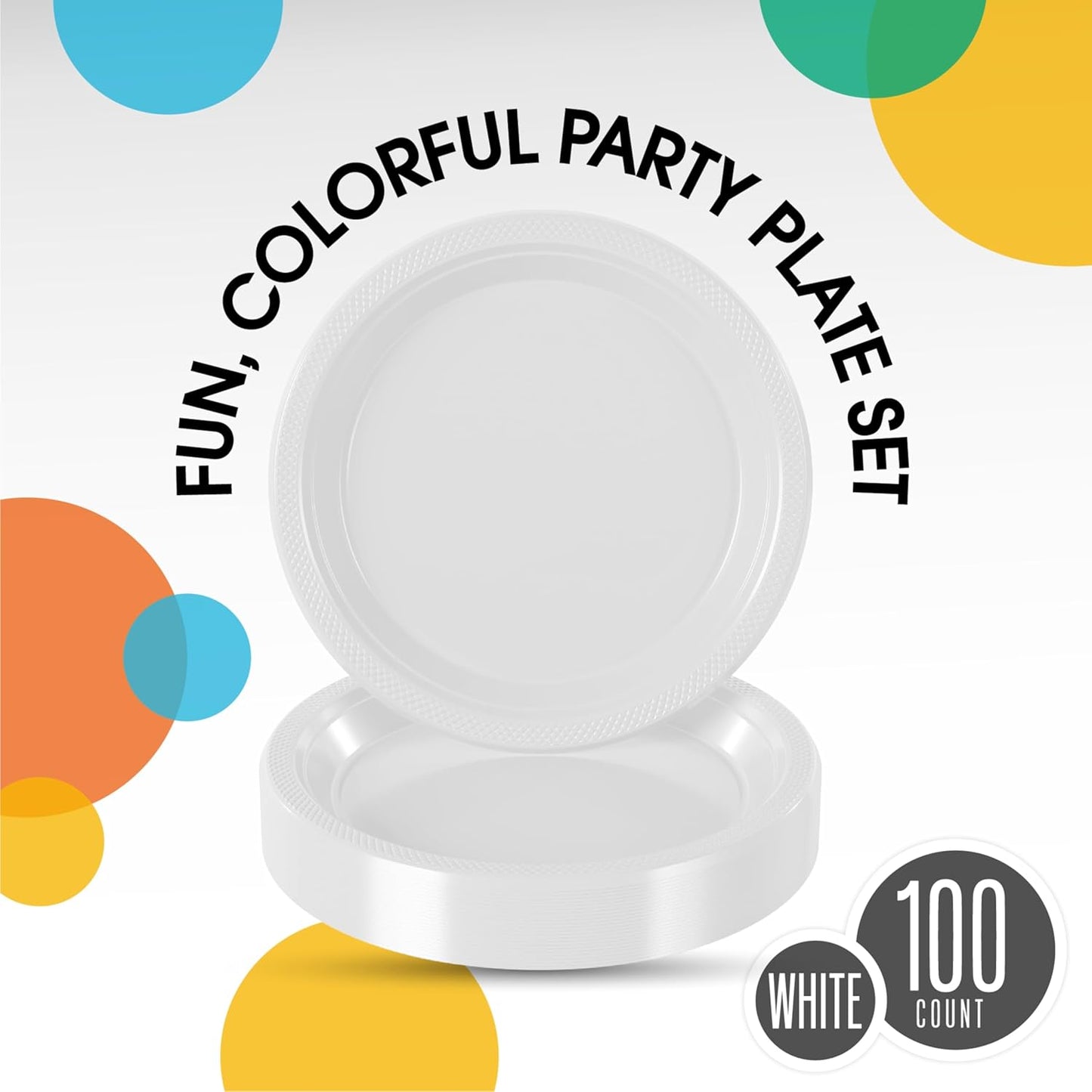 Exquisite Party Solids White Plastic Plates For Party 7" White Disposable Plates Heavy Duty Supplies 100 Pcs Plastic Dinnerware Sets Heavy Duty 350 GSM Disposable Dinnerware Set