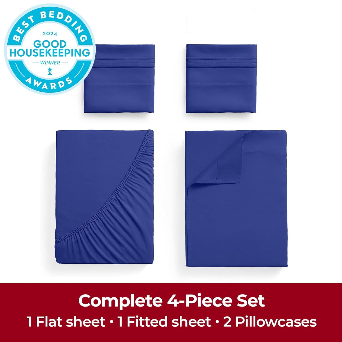 Mellanni Extra Deep Queen Sheets - 4 PC Iconic Collection Bedding - Hotel Luxury, Ultra Soft, Cooling Bed Sheets - Wrinkle, Fade, Stain Resistant (Queen, Royal Blue)