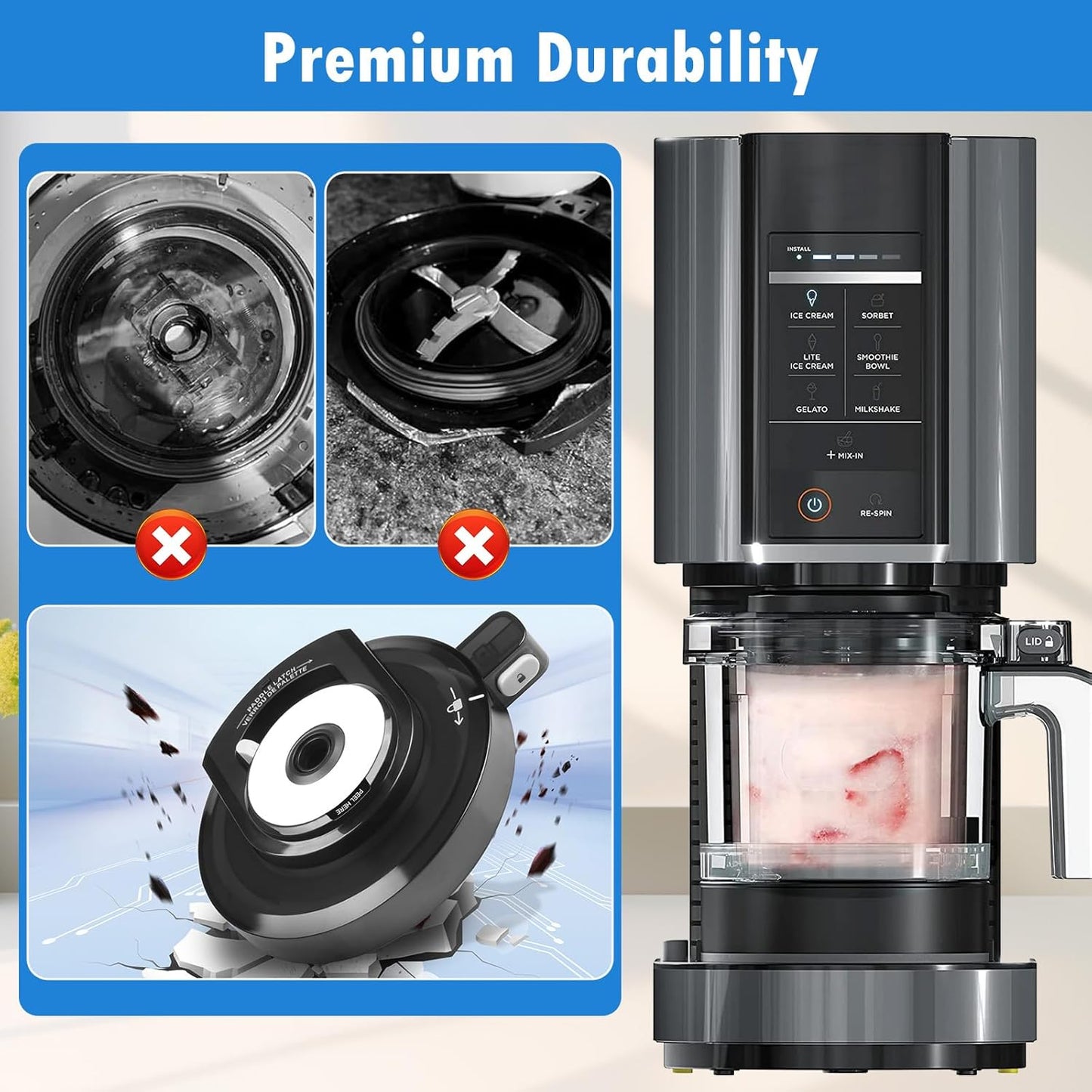 Outer Bowl Lid for NC301 Ninja Creami Ice Cream Maker, Creami Lid Replacement Parts Compatible with NC301 / NC300 / NC299AMZ / NC201 / NC101 Series (NO Paddle)