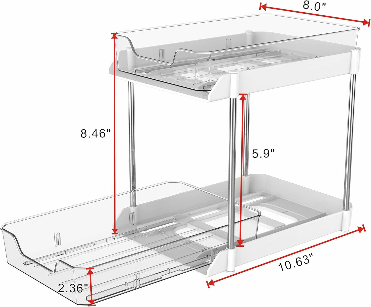 JLKDQ 4 Pack Bathroom Under Sink Organizers and Storage, 2-Tier Pull Out Cabinet Organizer and Medicine Storage Shelf,Fit Cabinets, Kitchens,Food Pantry. (White&Clear,10.63" L x 8.0" W x 8.46" H).