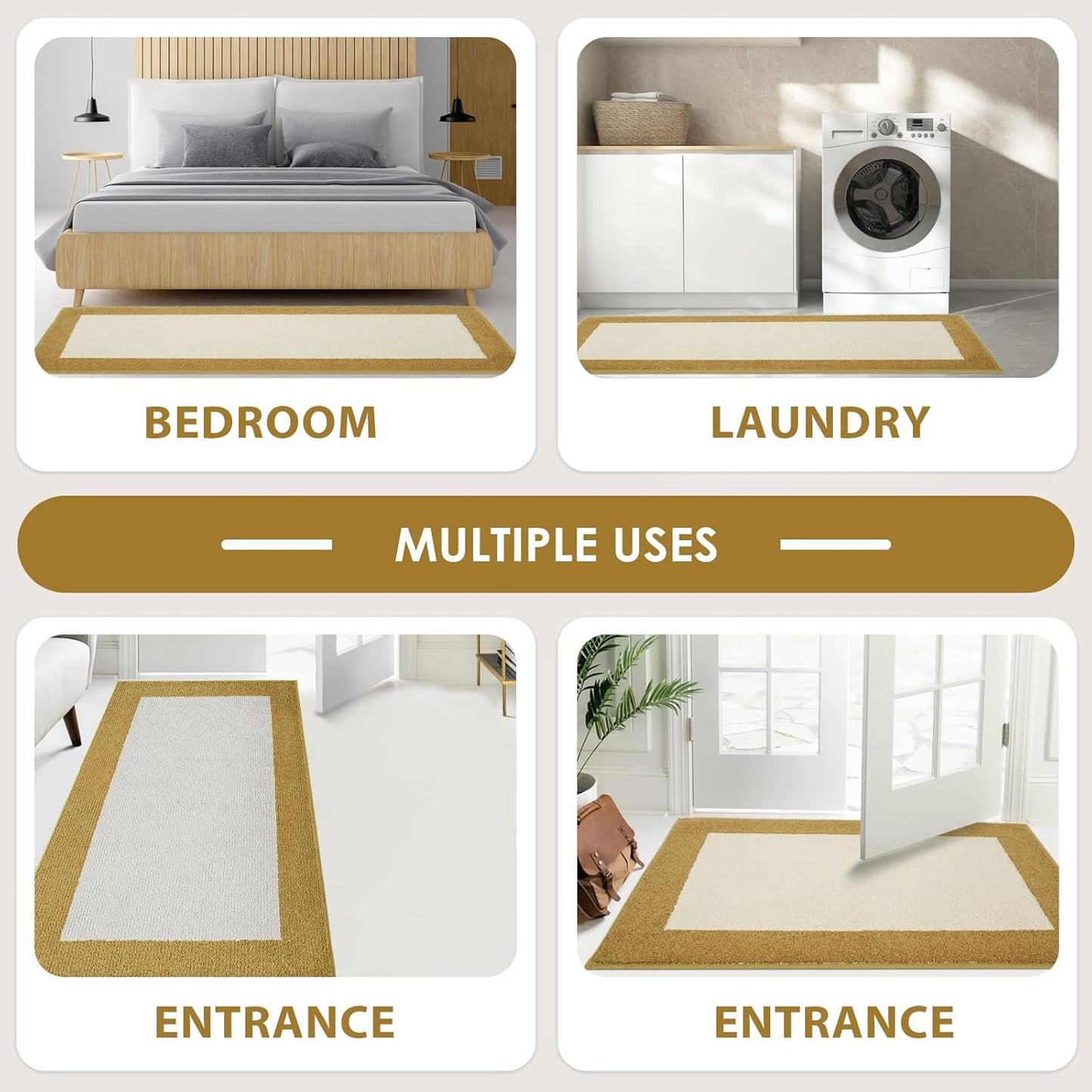 Machine Washable Runner Rugs Set of 2, (24" x 36"+ 24" x 60"), Non Slip Kitchen Mats for Floor, Absorbent Entryway Rug for Kitchen, Bedroom, Hallway, Bathroom, Door (Roll Packing)